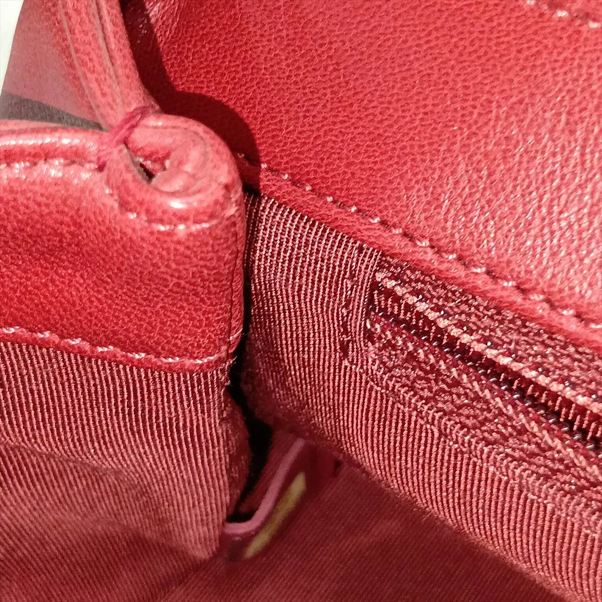 Chevron Lambskin 2-Way Handbag, Red with Gold Hardware, 24408546, Serial Number 24 — view 13
