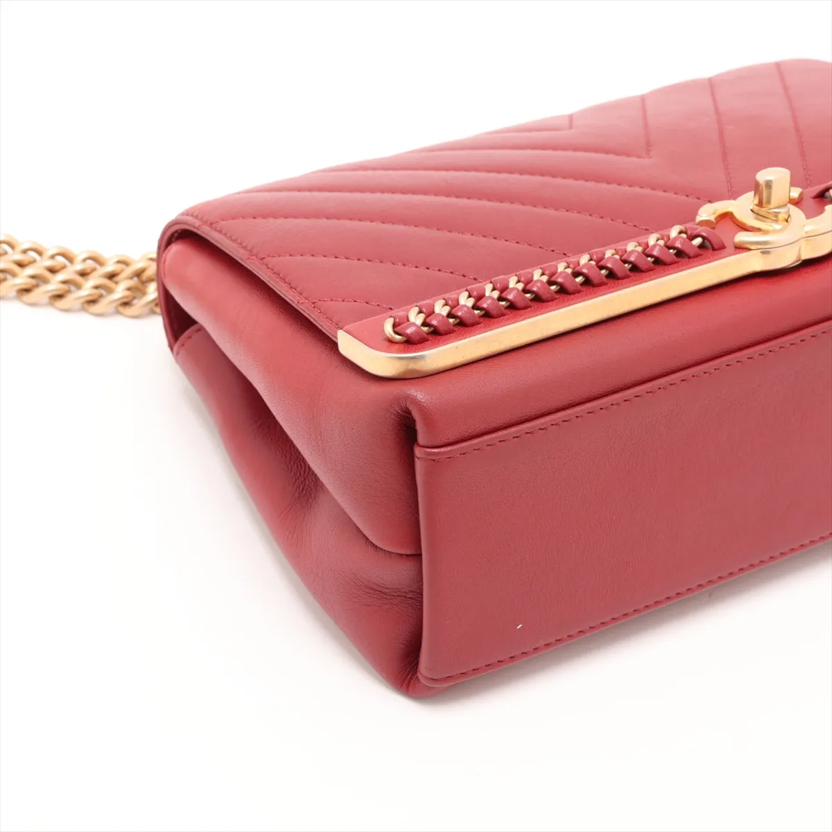Chevron Lambskin 2-Way Handbag, Red with Gold Hardware, 24408546, Serial Number 24 — view 4