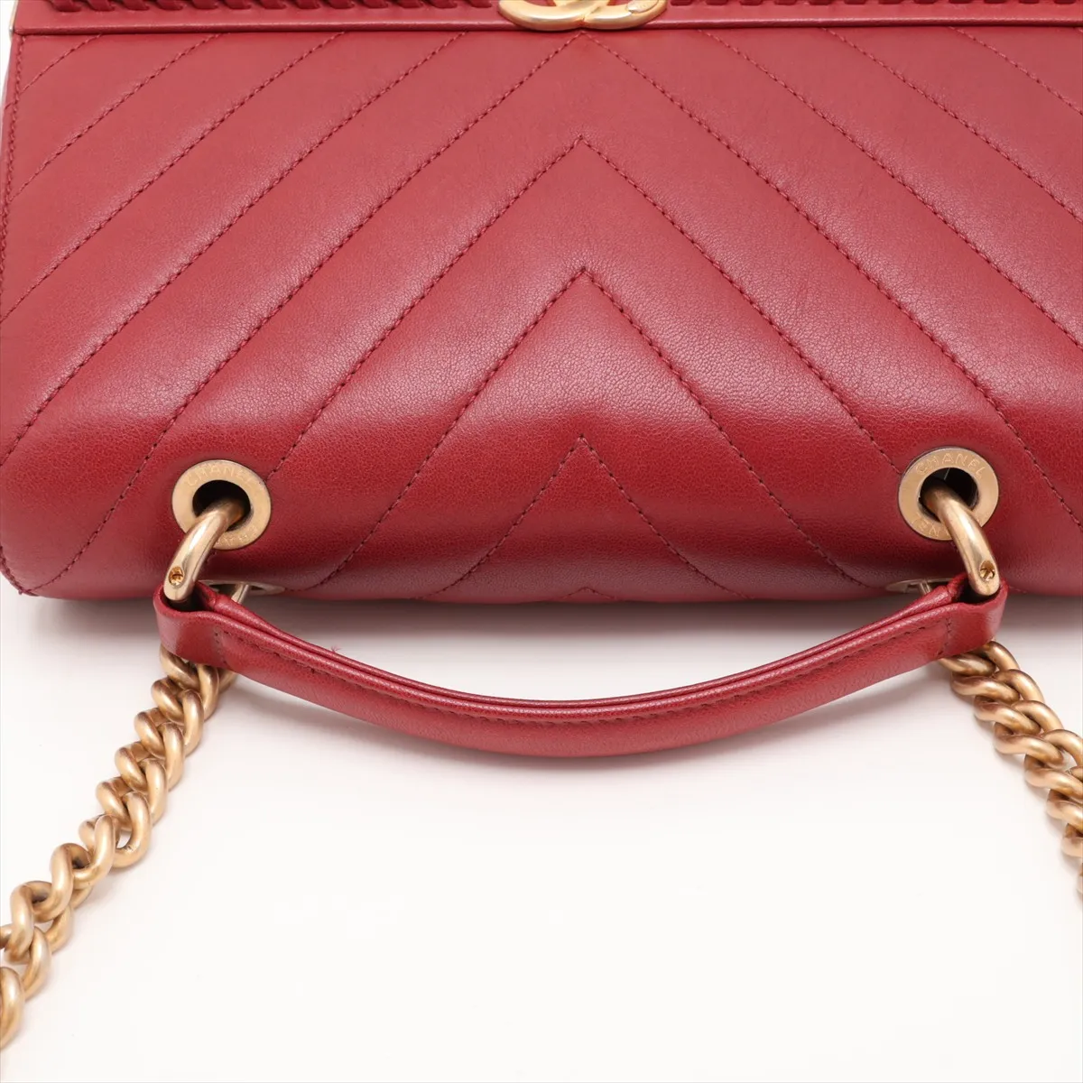 Chevron Lambskin 2-Way Handbag, Red with Gold Hardware, 24408546, Serial Number 24 — view 5