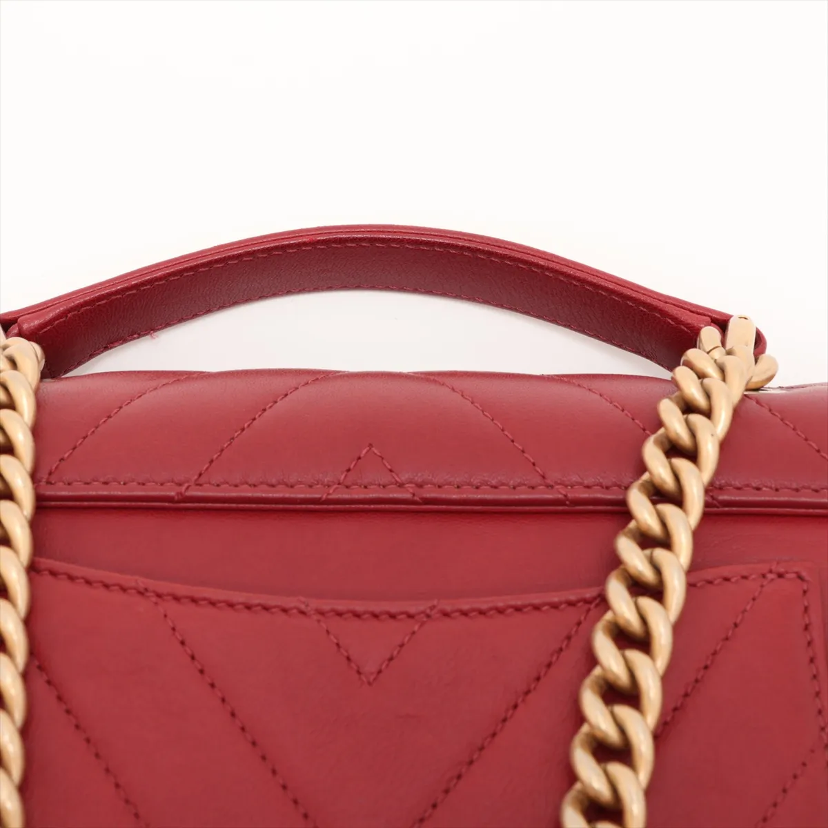 Chevron Lambskin 2-Way Handbag, Red with Gold Hardware, 24408546, Serial Number 24 — view 6