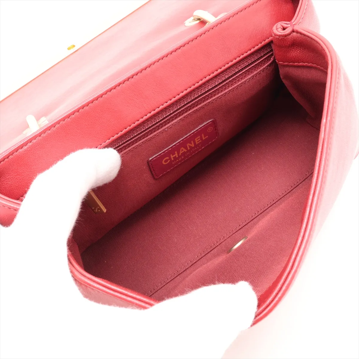 Chevron Lambskin 2-Way Handbag, Red with Gold Hardware, 24408546, Serial Number 24 — view 8