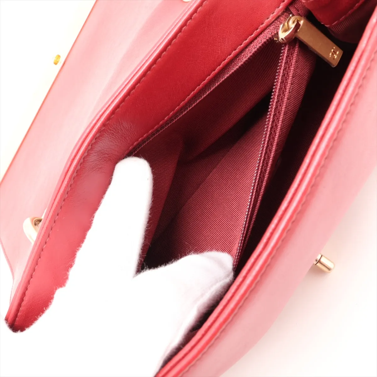 Chevron Lambskin 2-Way Handbag, Red with Gold Hardware, 24408546, Serial Number 24 — view 9