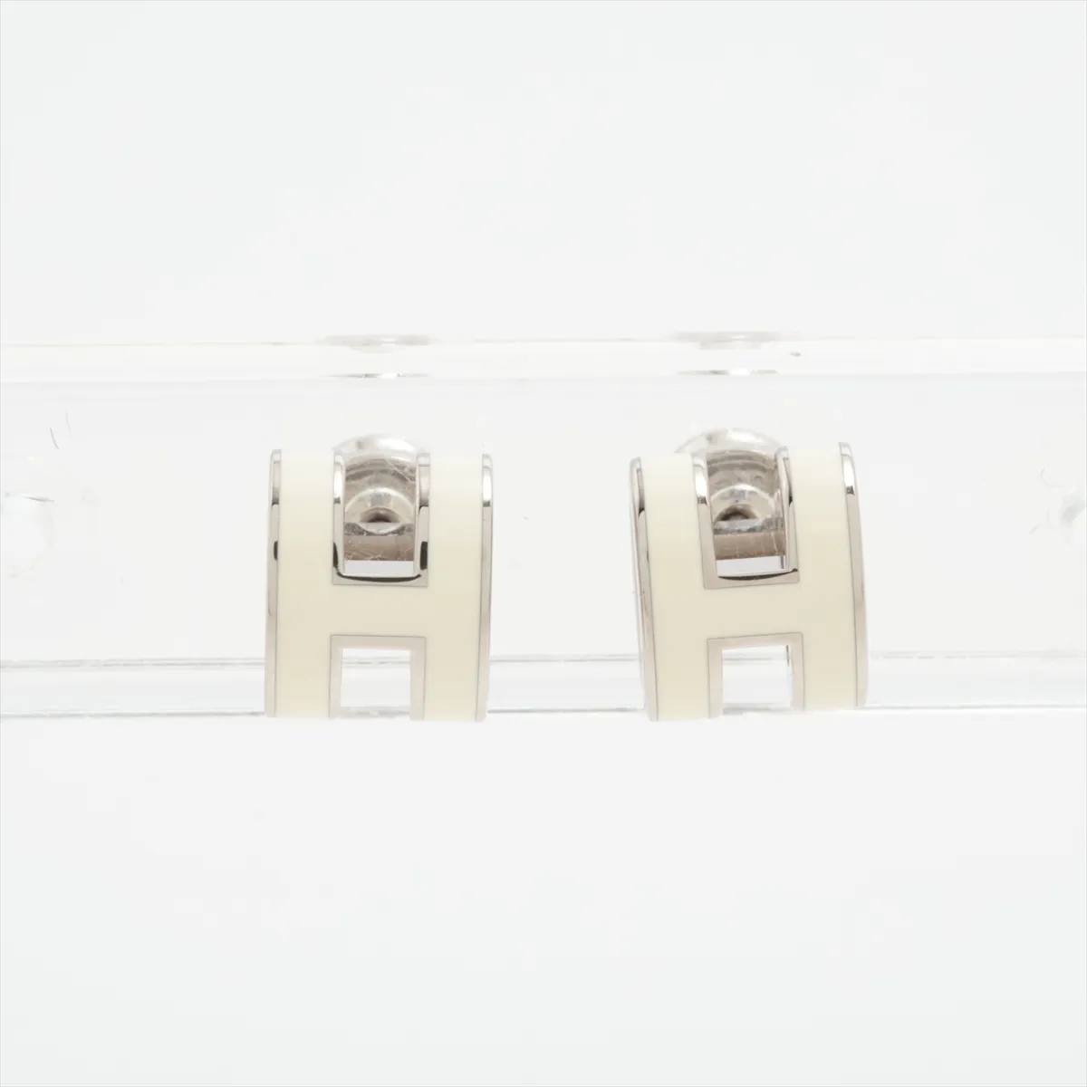 Mini Pop H ST0264 Earrings (Pair) GP Silver x White. Shows signs of wear including — view 2