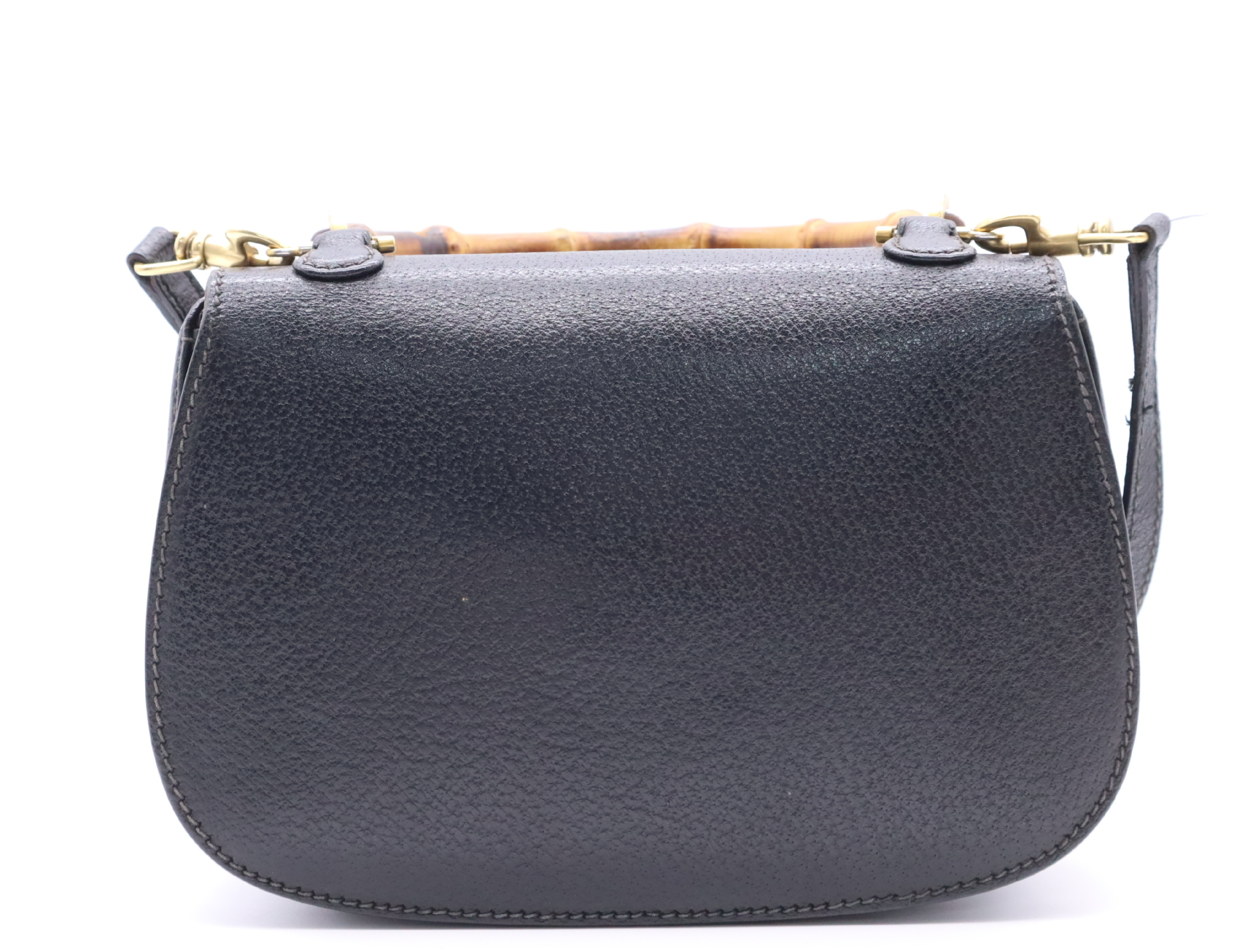 000 2046 0188 Leather Bamboo 2-way Handbag, Black, Gold Hardware, with Shoulder Strap — view 2