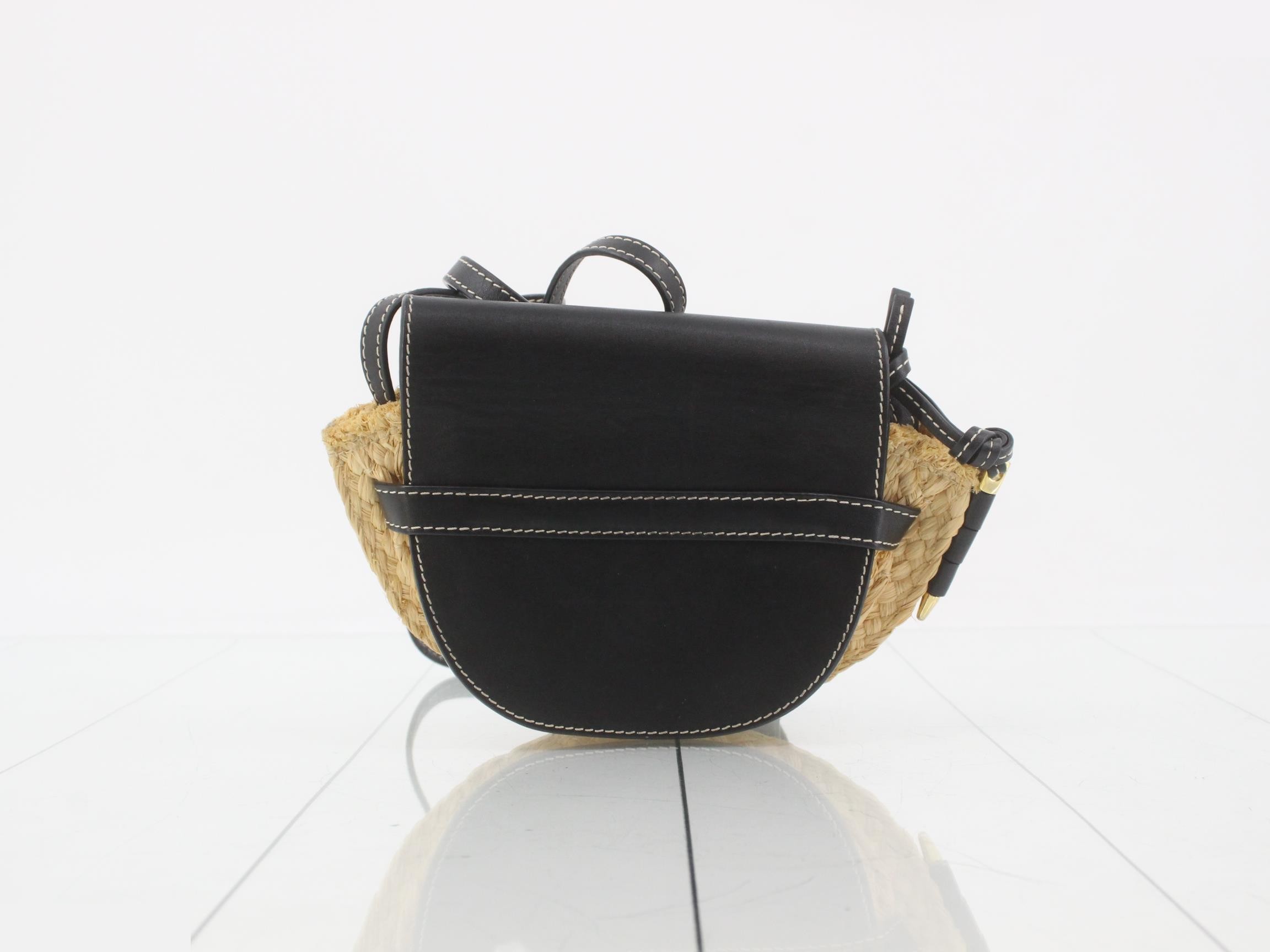 Gate Mini Raffia/Leather Shoulder Bag, Black — view 2