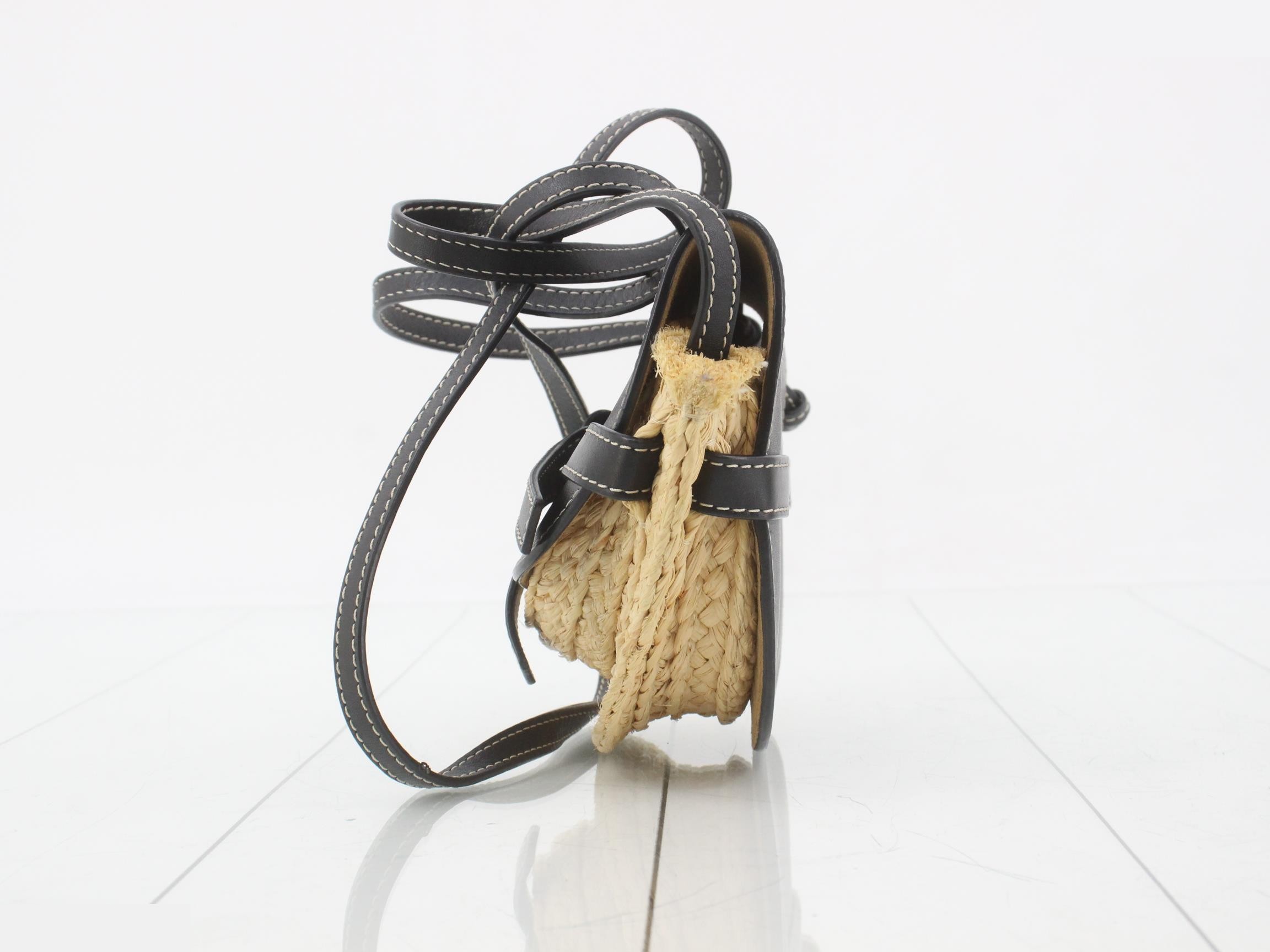 Gate Mini Raffia/Leather Shoulder Bag, Black — view 3