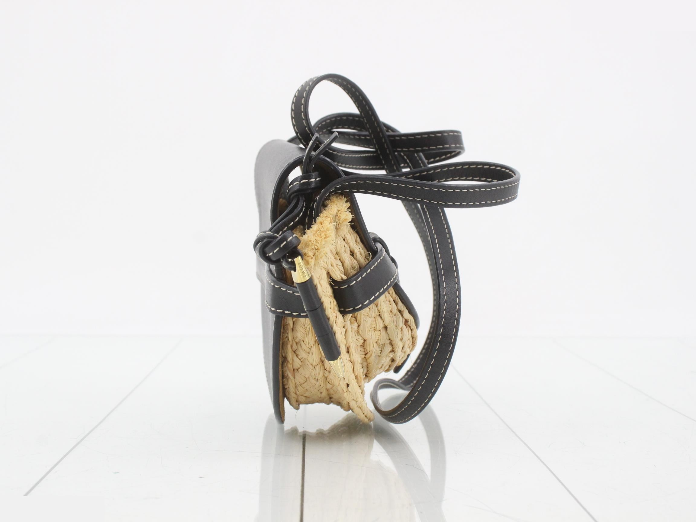 Gate Mini Raffia/Leather Shoulder Bag, Black — view 4