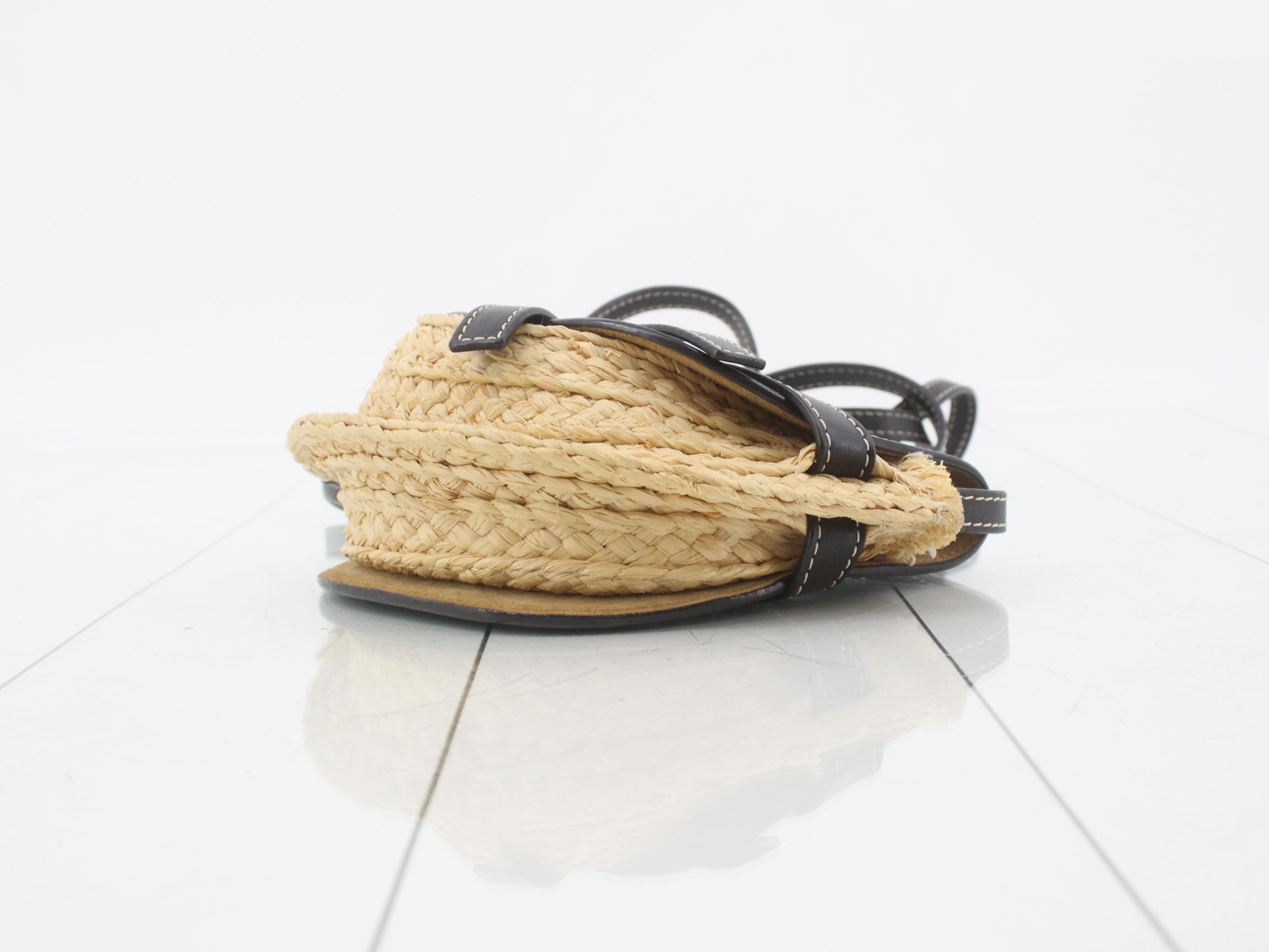 Gate Mini Raffia/Leather Shoulder Bag, Black — view 6