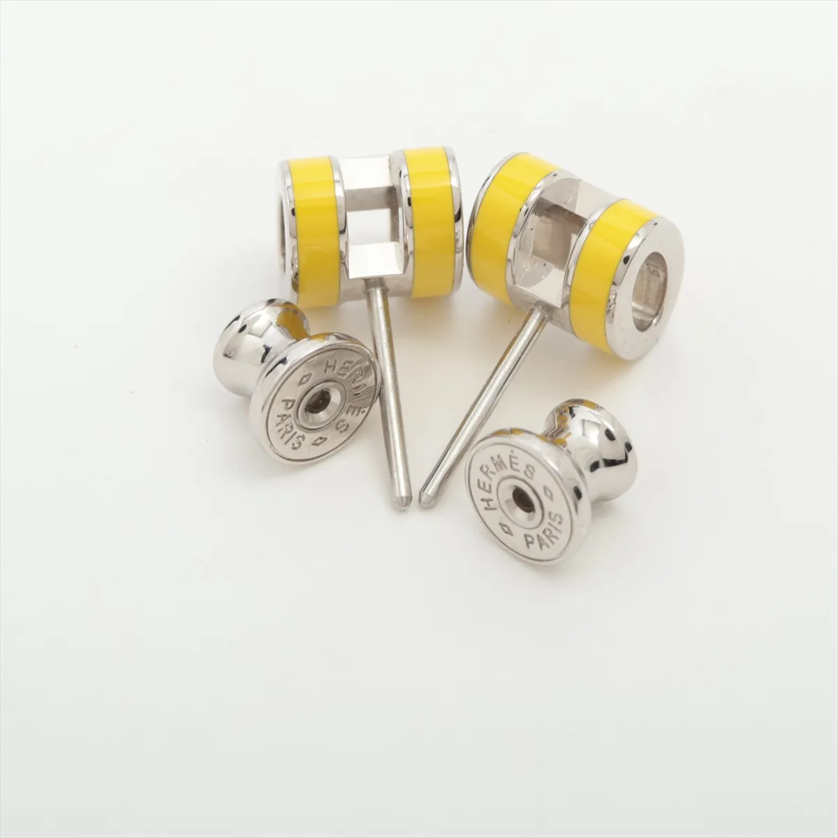 Mini Pop H earrings (for both ears) Metal Yellow x Silver Thread Dull — view 4