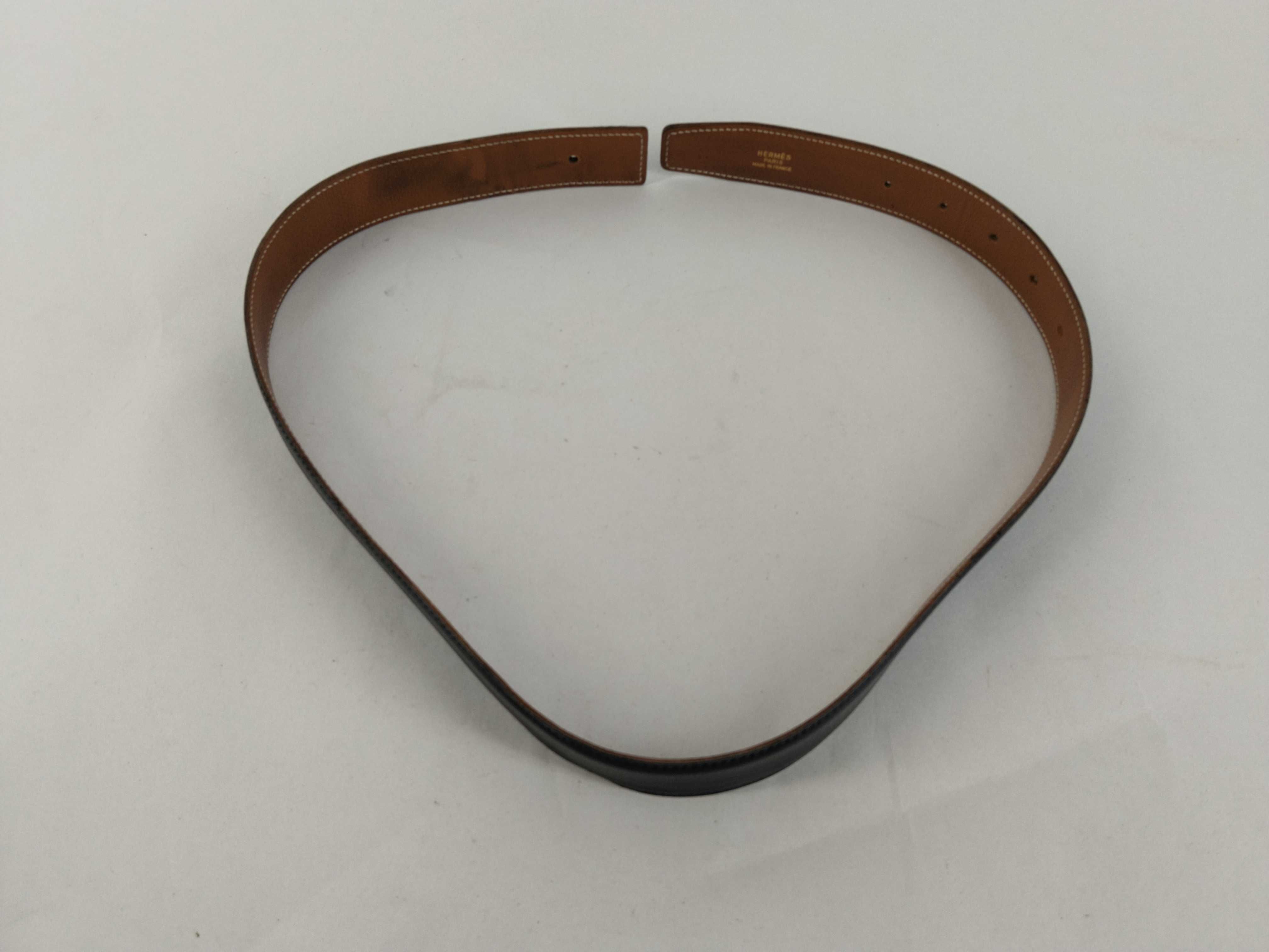 belt #70cm, W stamp, leather, navy/gold belt — view 2