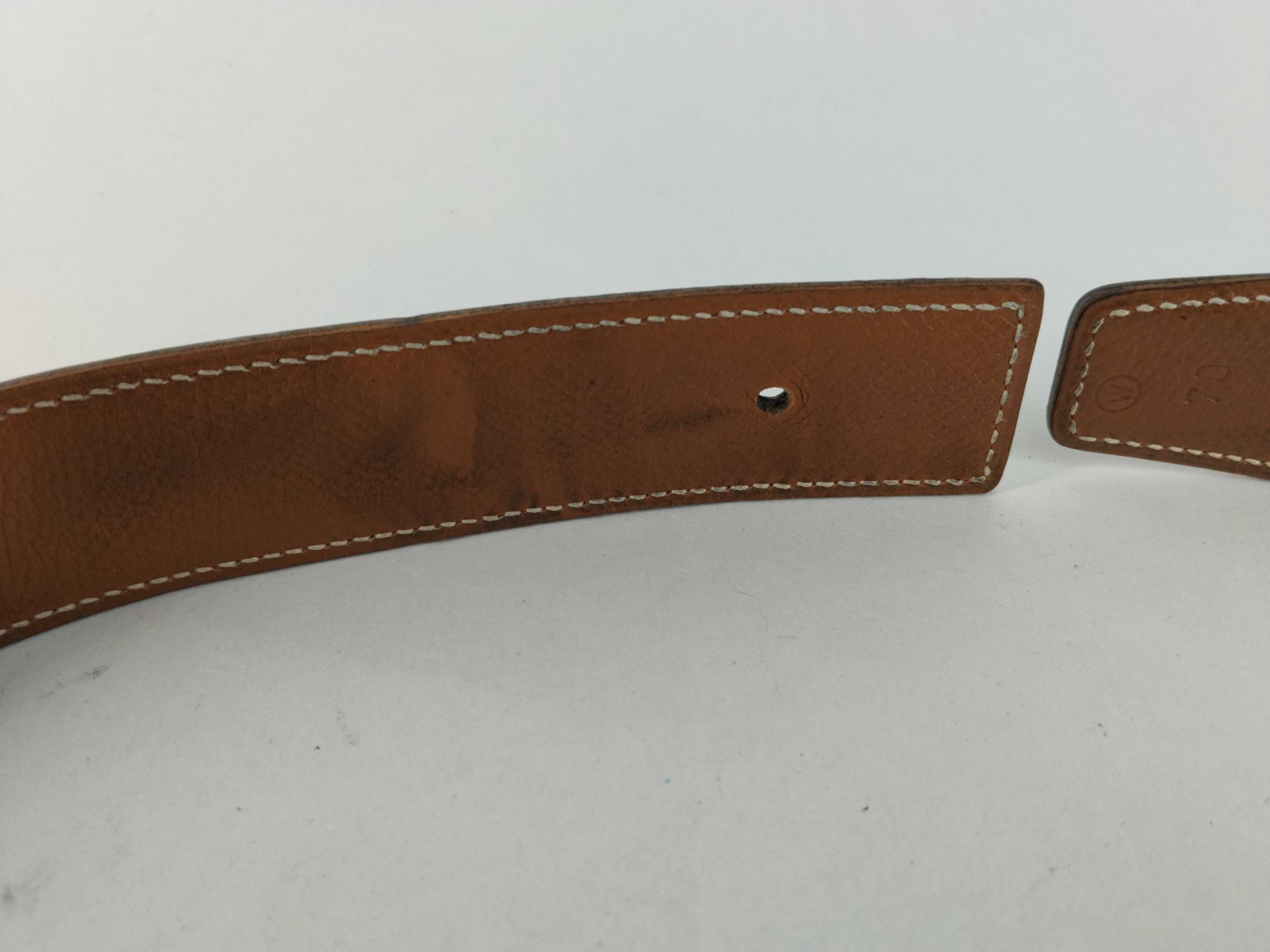 belt #70cm, W stamp, leather, navy/gold belt — view 3