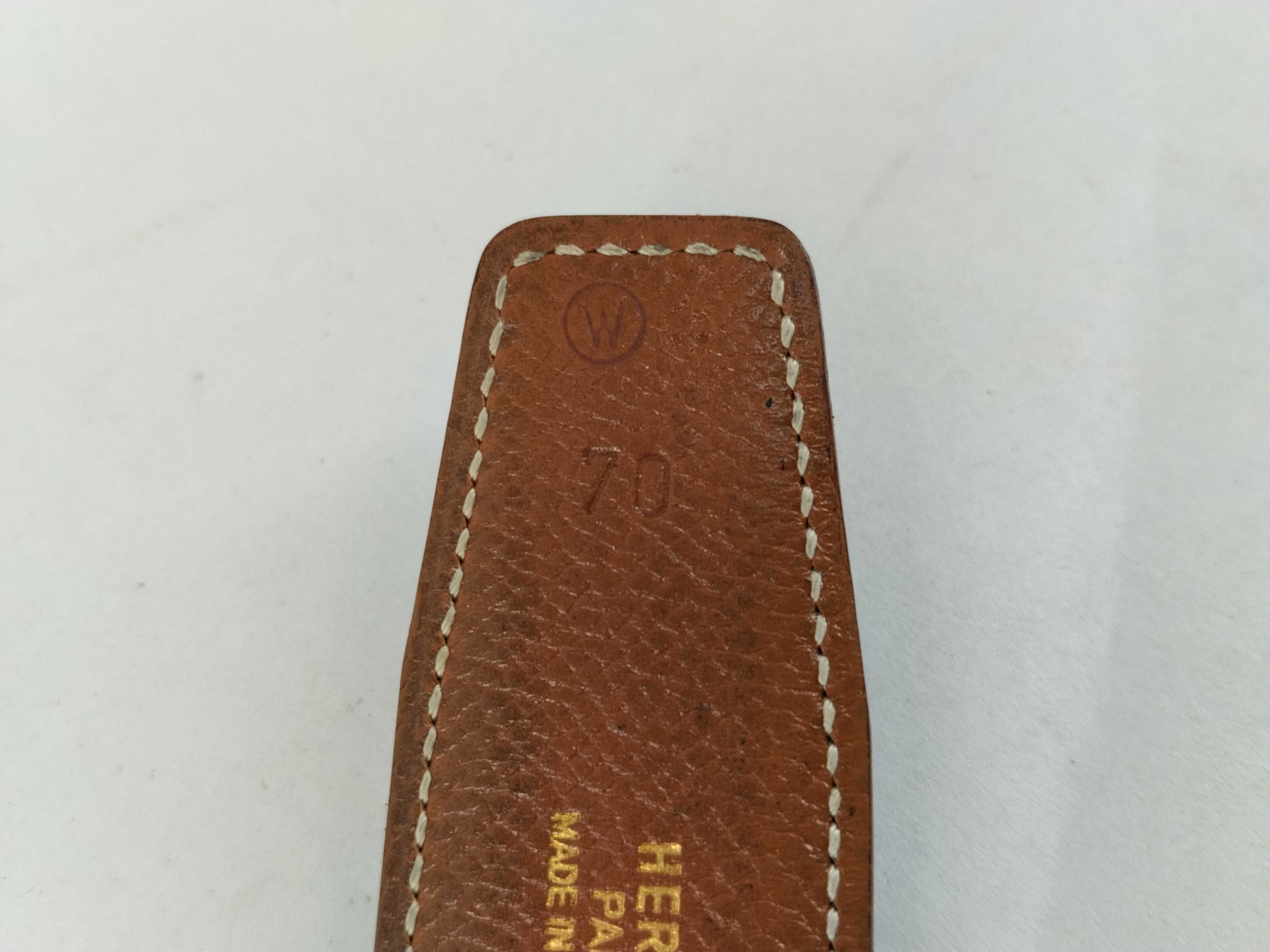 belt #70cm, W stamp, leather, navy/gold belt — view 4