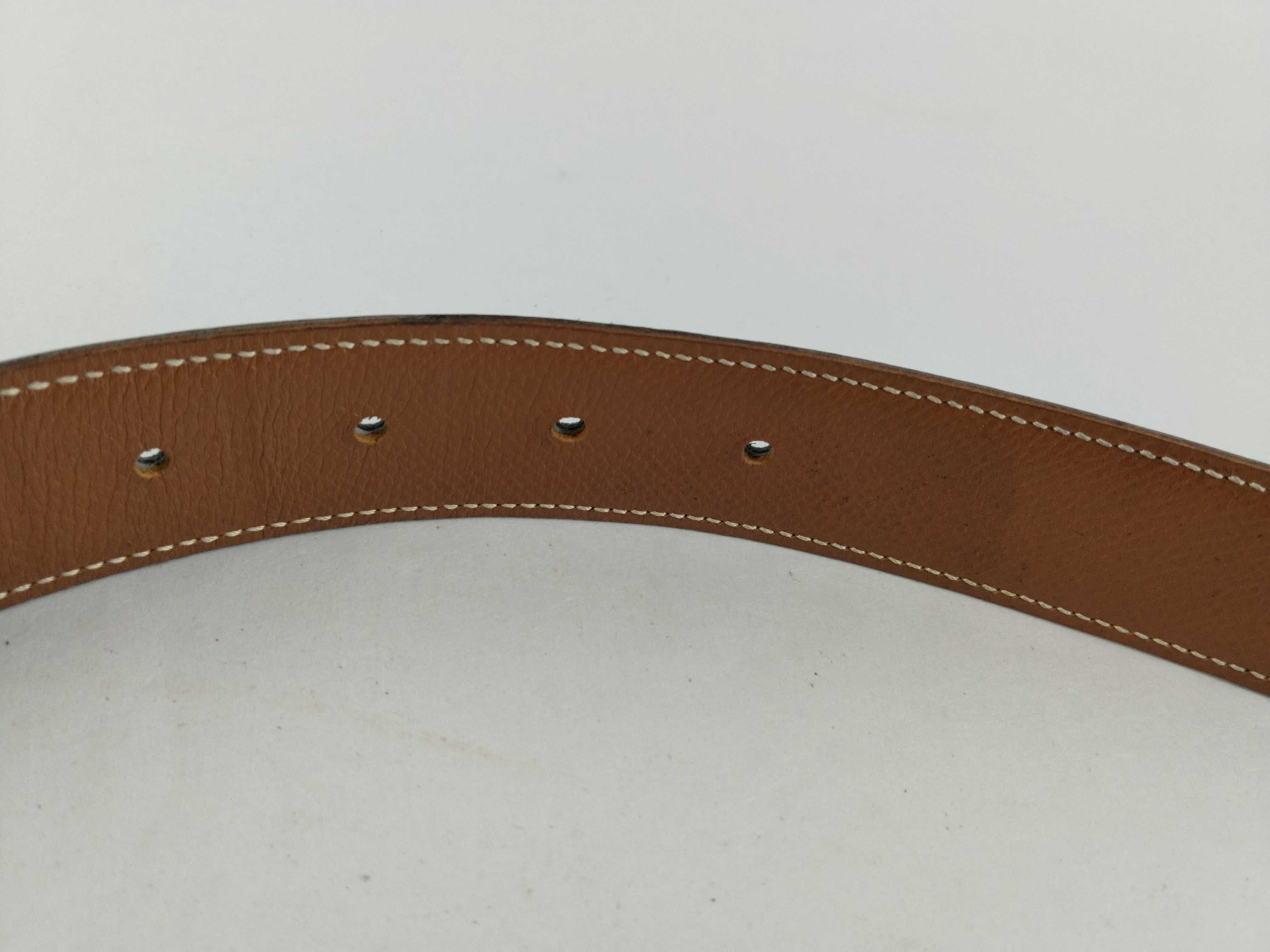 belt #70cm, W stamp, leather, navy/gold belt — view 6