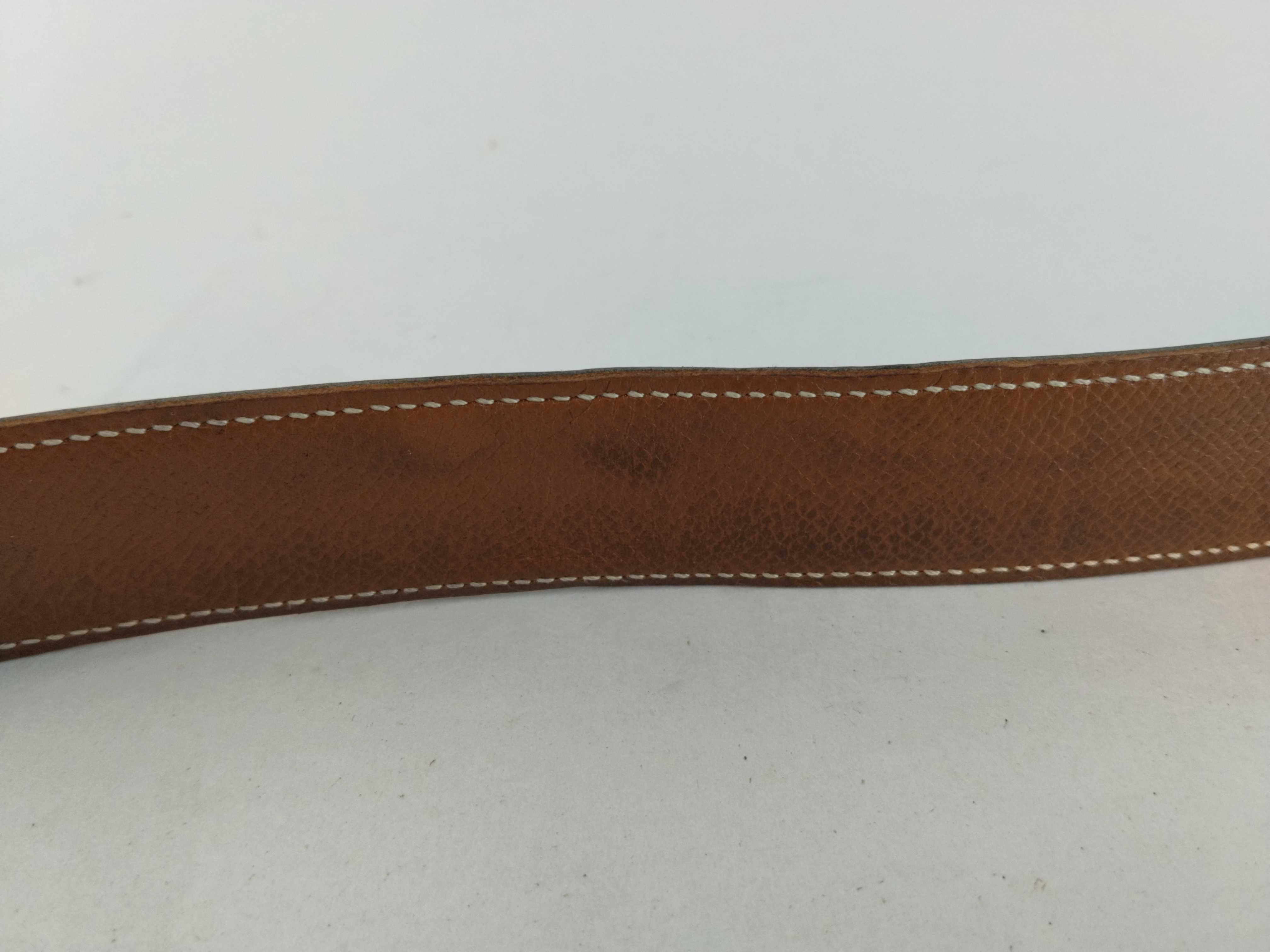 belt #70cm, W stamp, leather, navy/gold belt — view 7