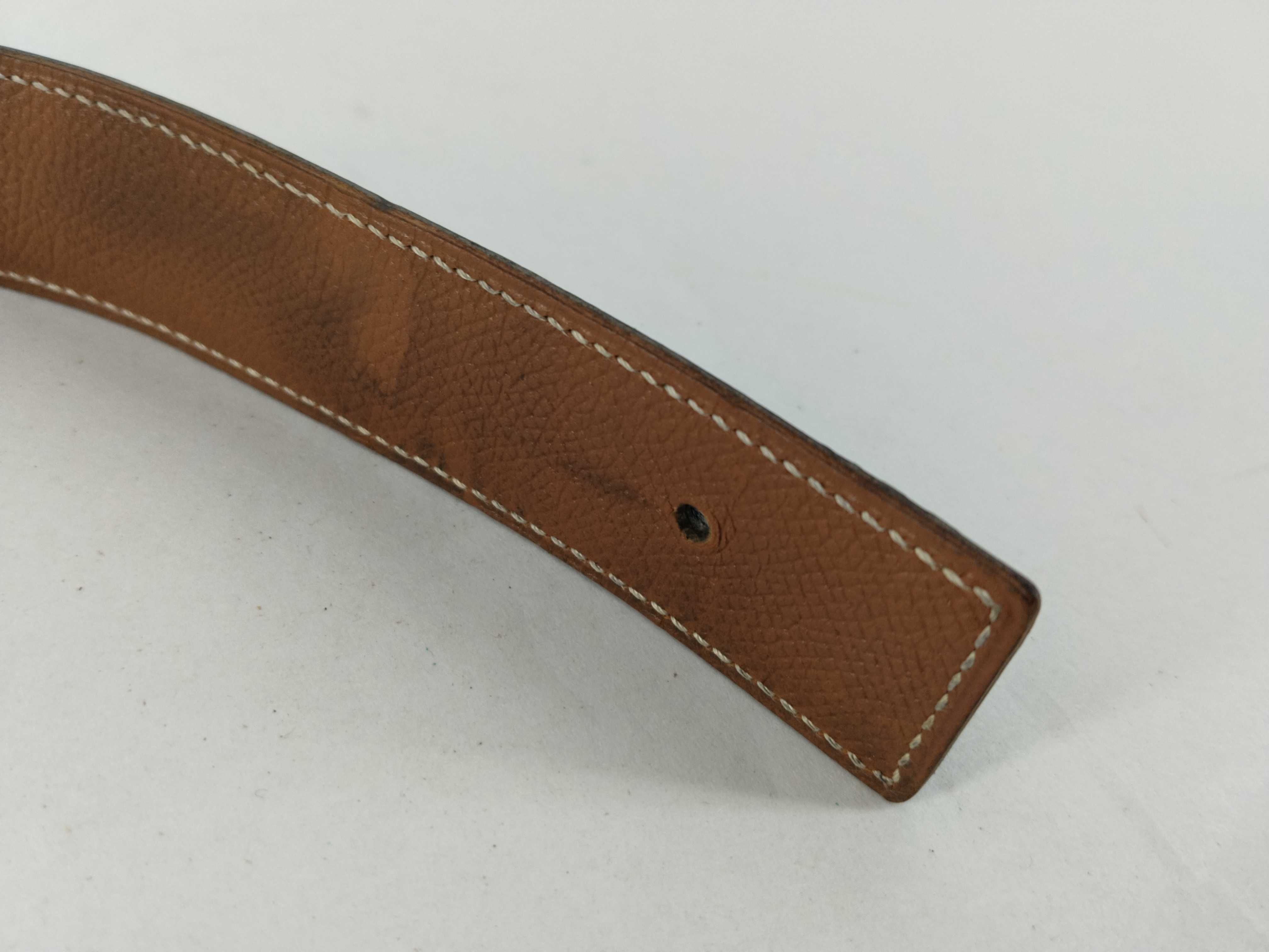 belt #70cm, W stamp, leather, navy/gold belt — view 8