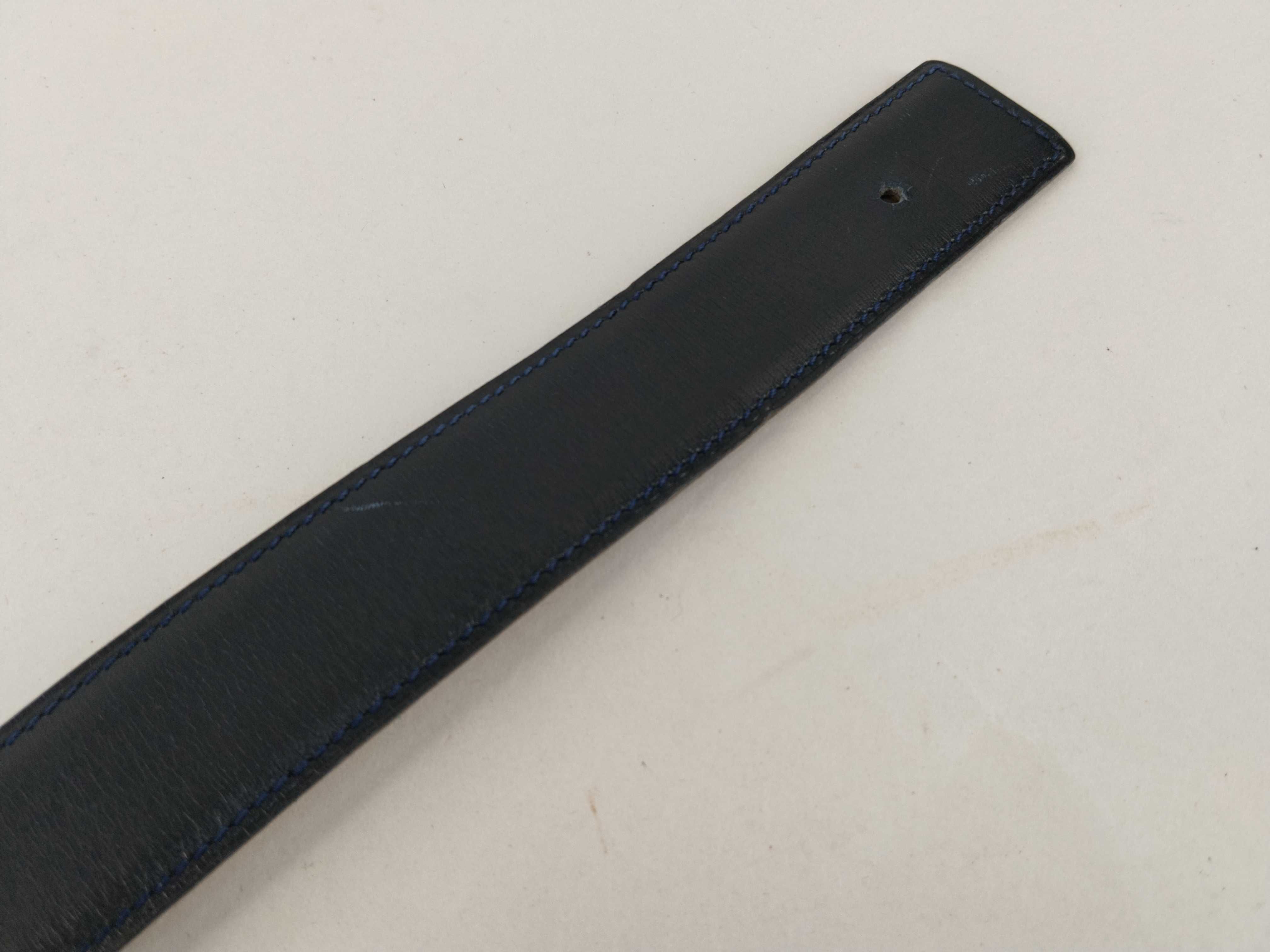 belt #70cm, W stamp, leather, navy/gold belt — view 9