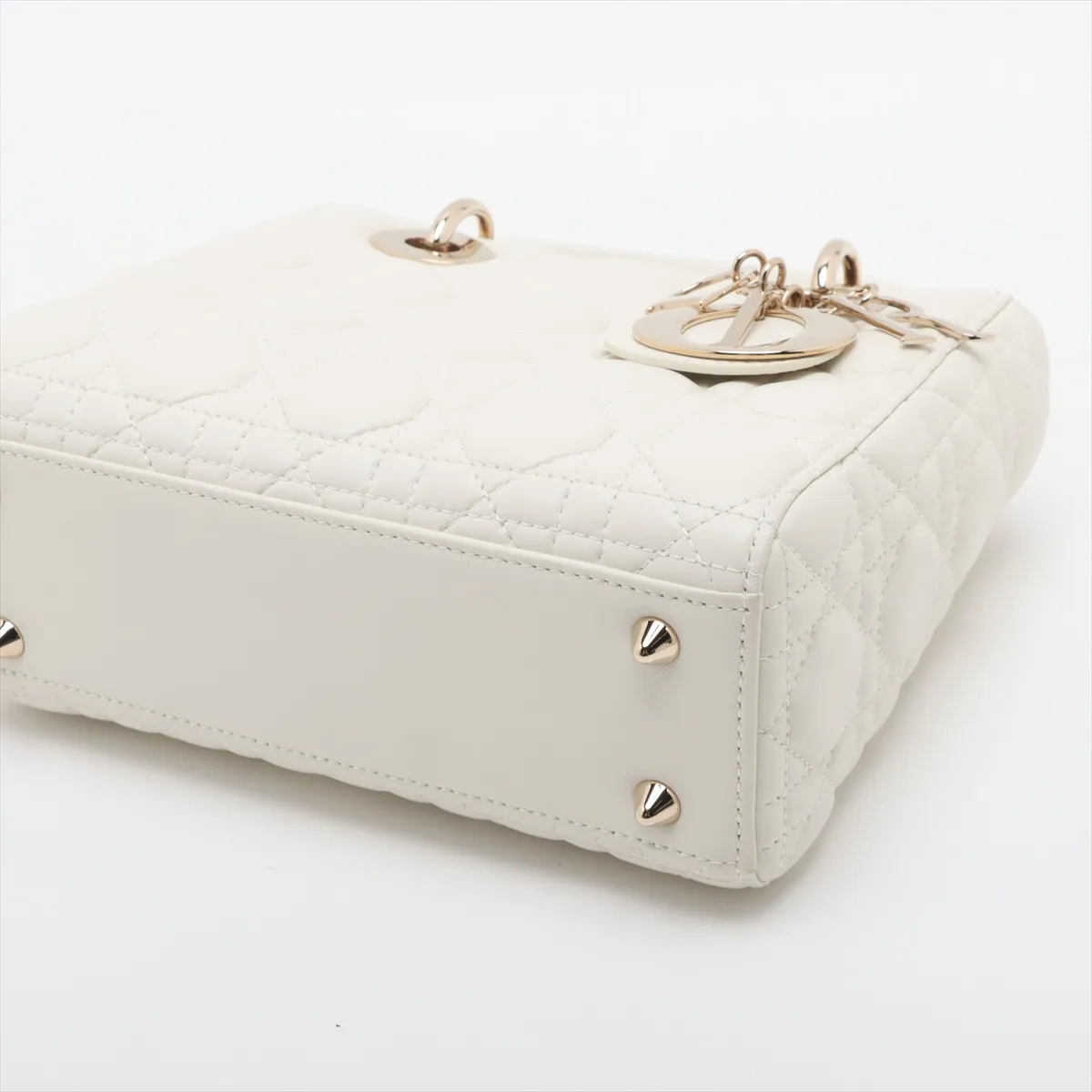 Cannage My Lady Dior Leather 2WAY Handbag White with Charm — view 3