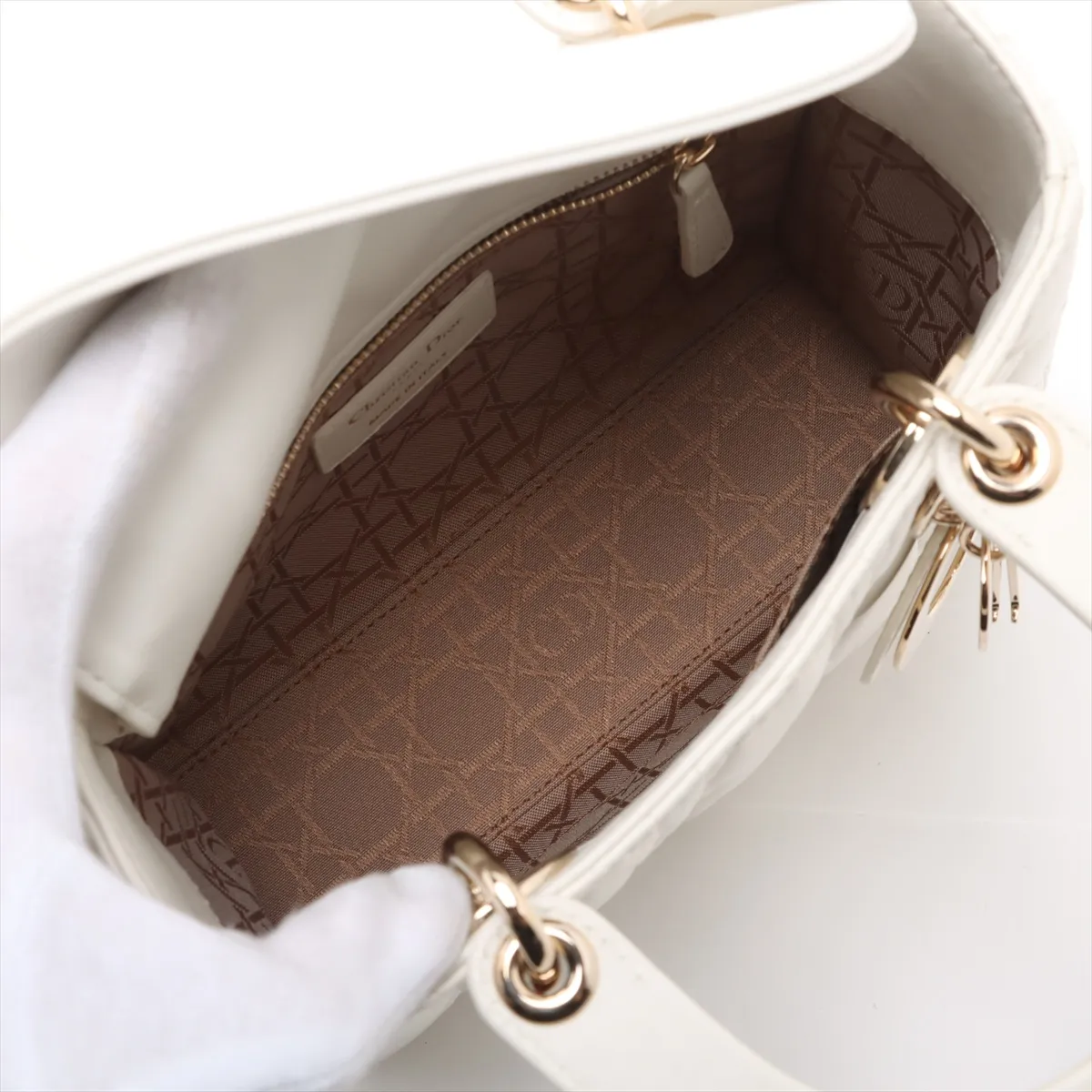 Cannage My Lady Dior Leather 2WAY Handbag White with Charm — view 8