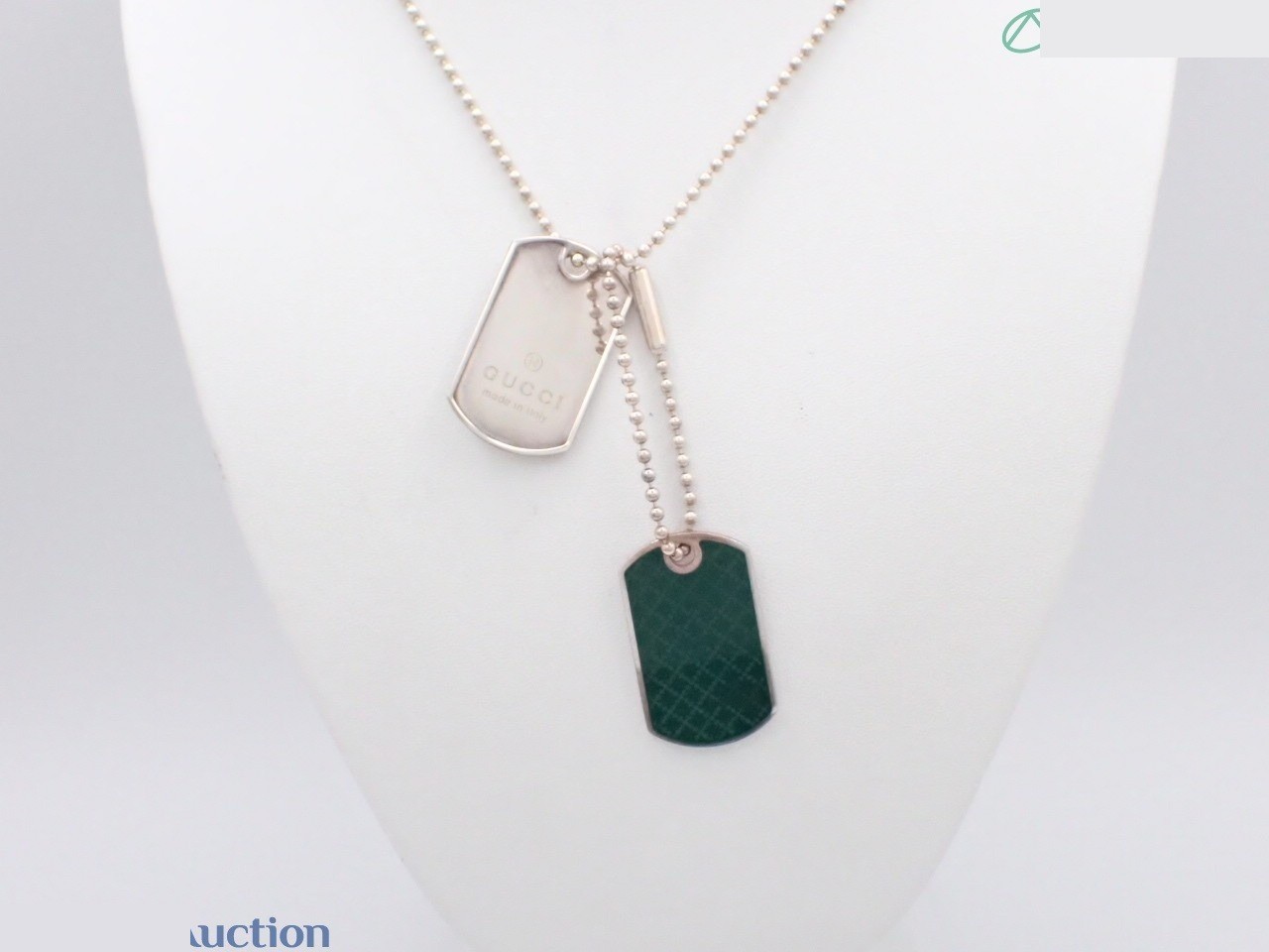 AG925 Necklace, Diamante Double Dog Tag, Green, 38.0g