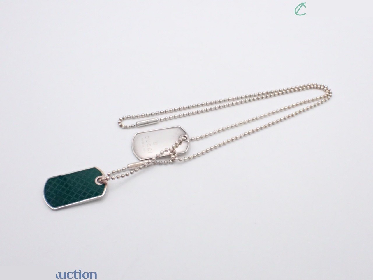 AG925 Necklace, Diamante Double Dog Tag, Green, 38.0g — view 3