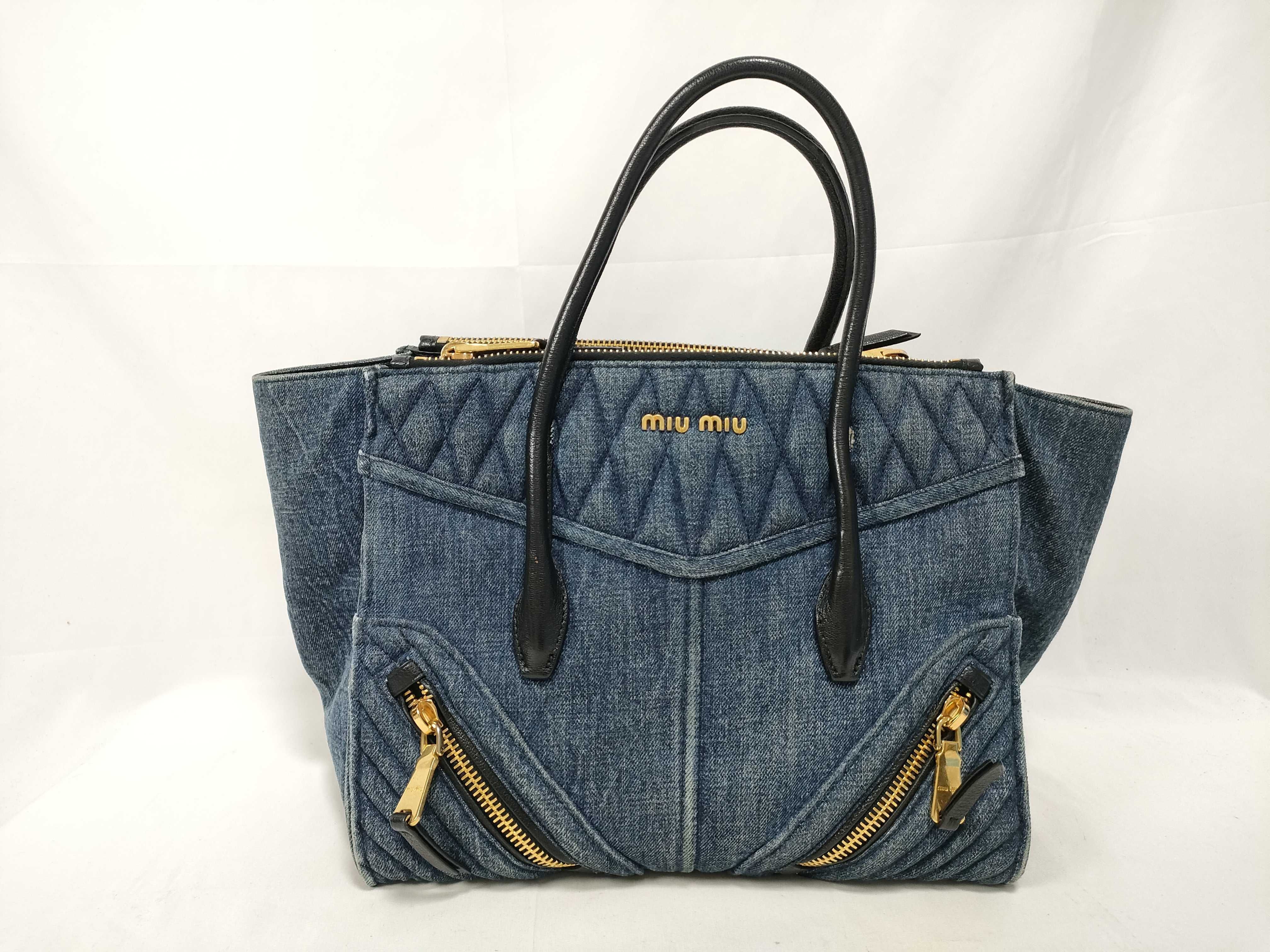 Biker Denim x Leather Handbag Blue RN1031 Handbag