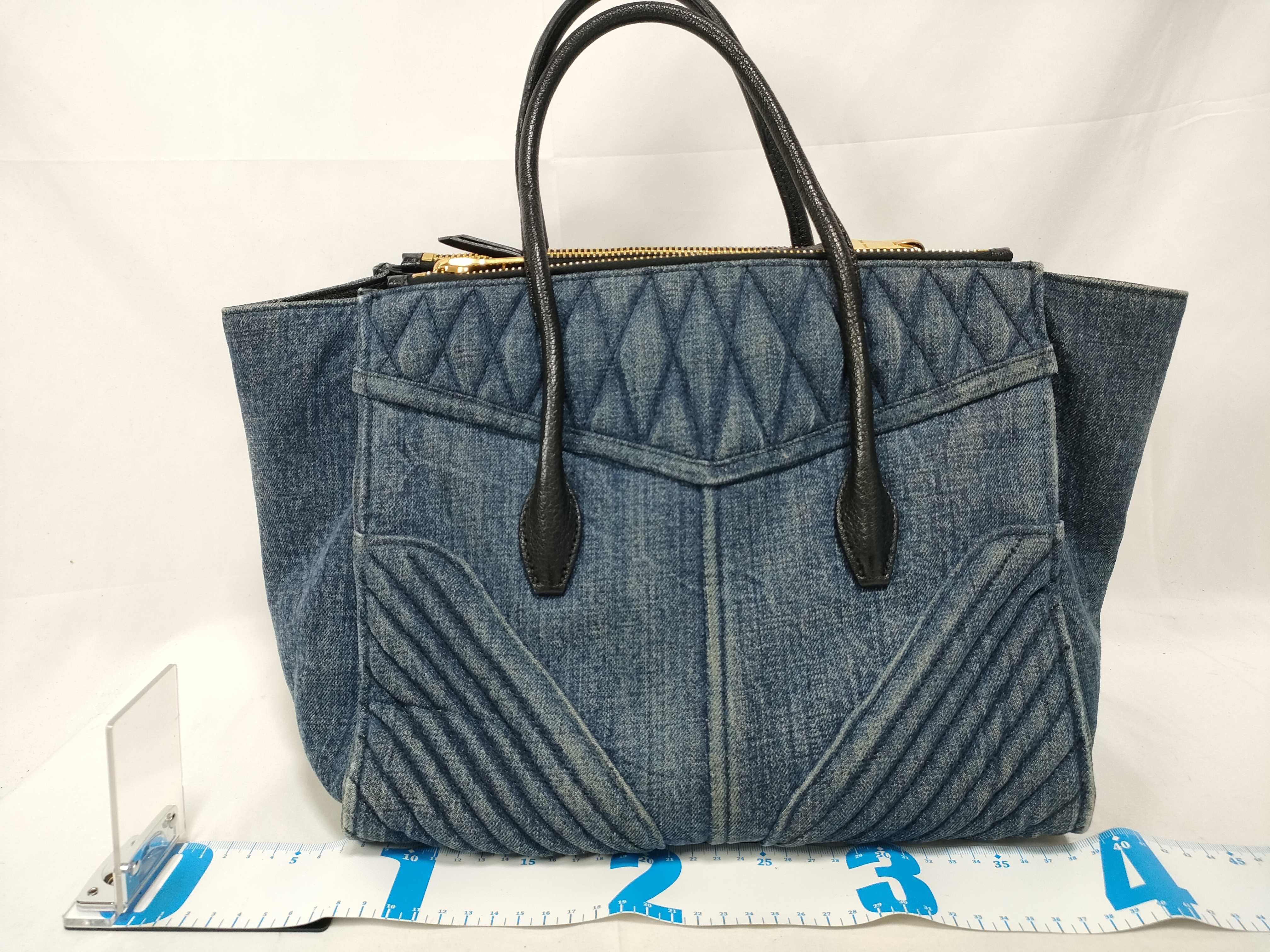 Biker Denim x Leather Handbag Blue RN1031 Handbag — view 2