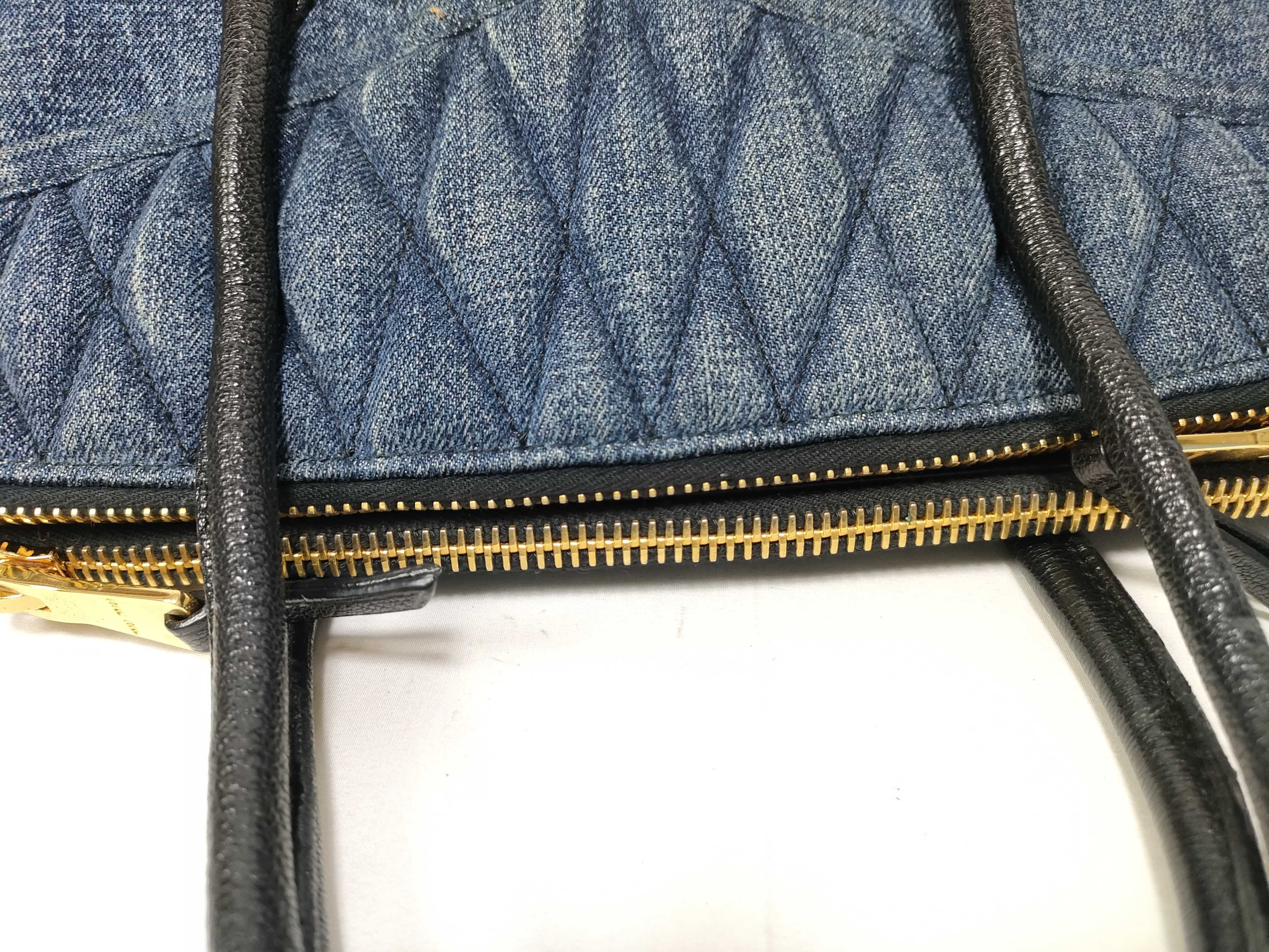 Biker Denim x Leather Handbag Blue RN1031 Handbag — view 11