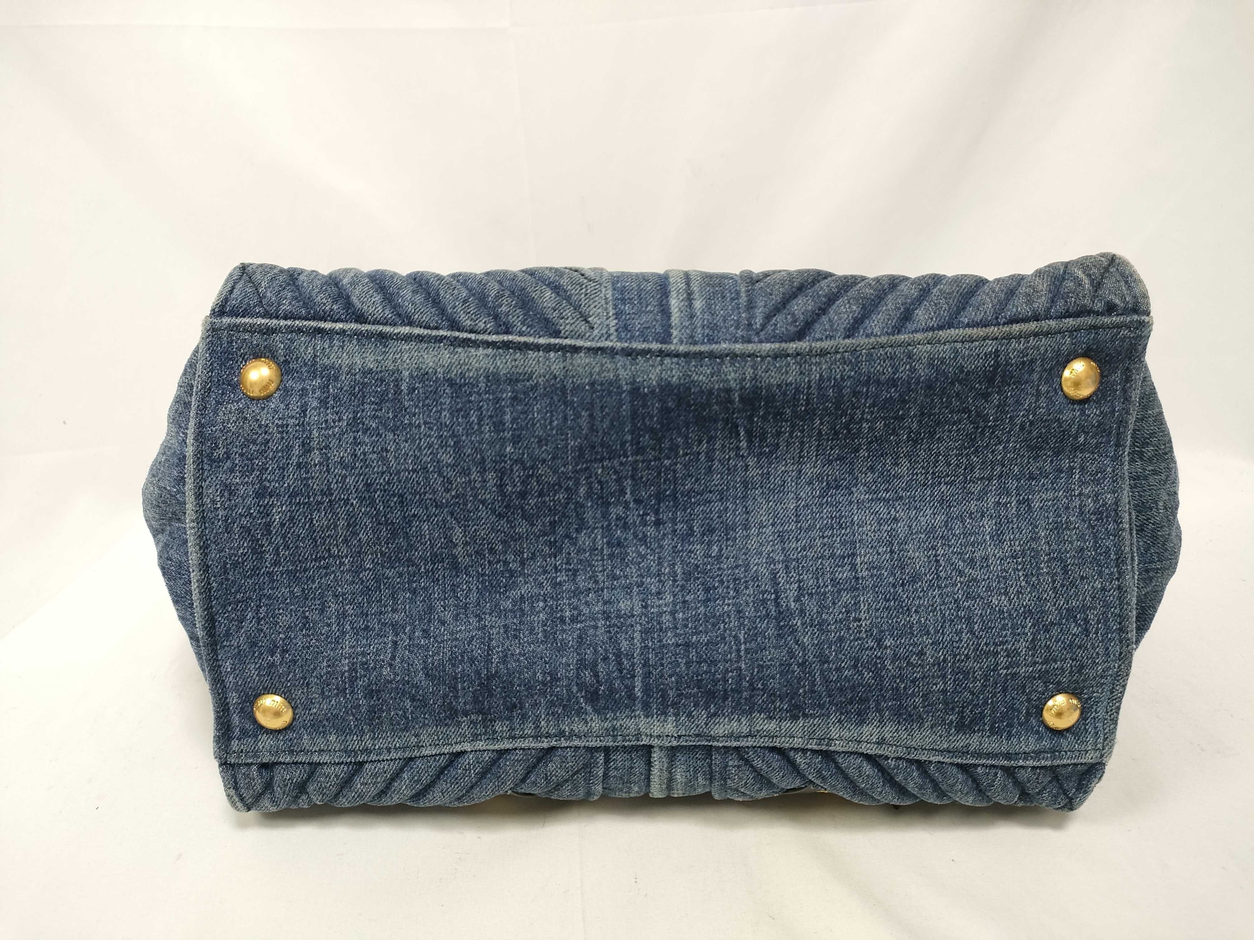 Biker Denim x Leather Handbag Blue RN1031 Handbag — view 3