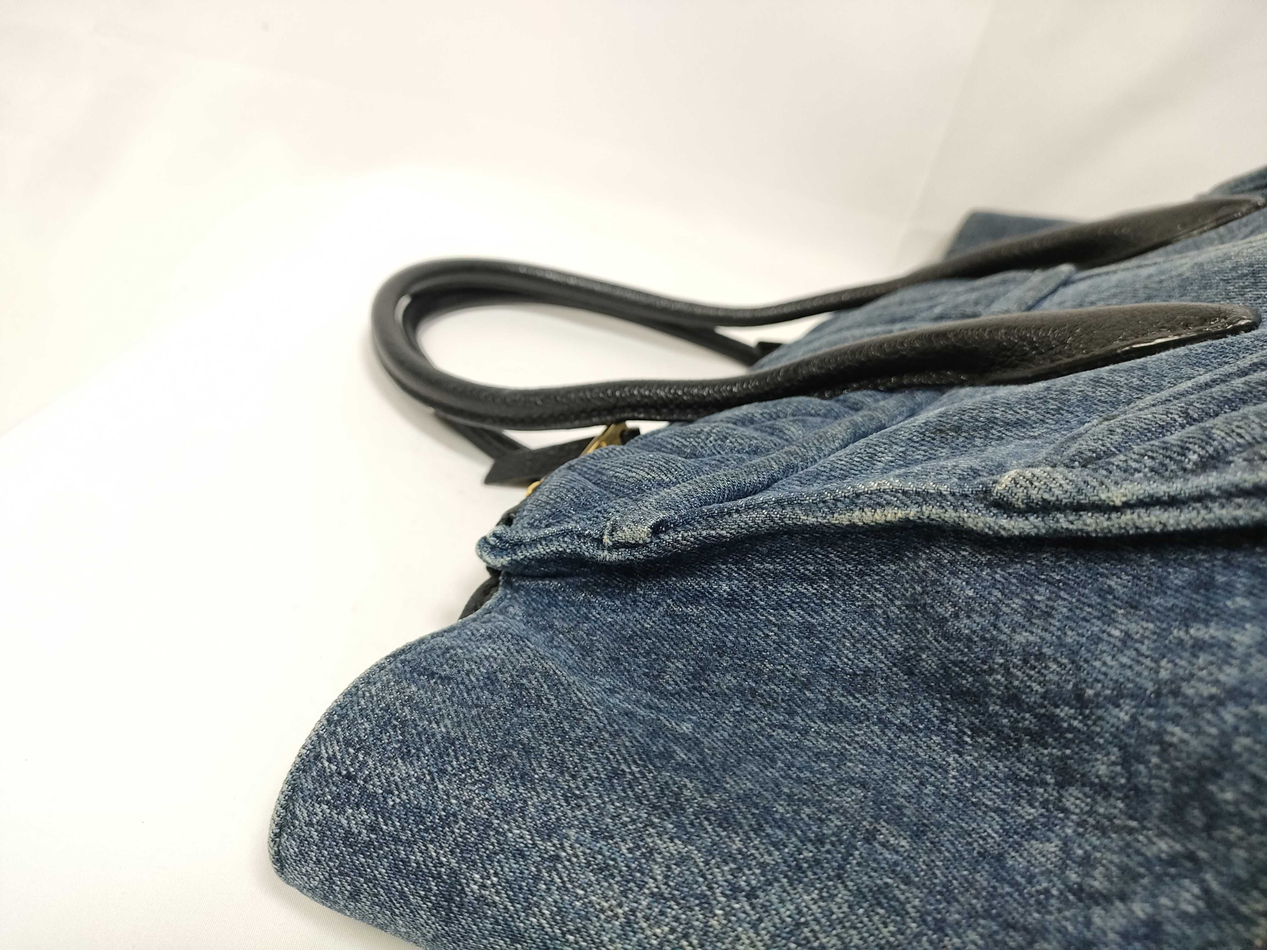 Biker Denim x Leather Handbag Blue RN1031 Handbag — view 5