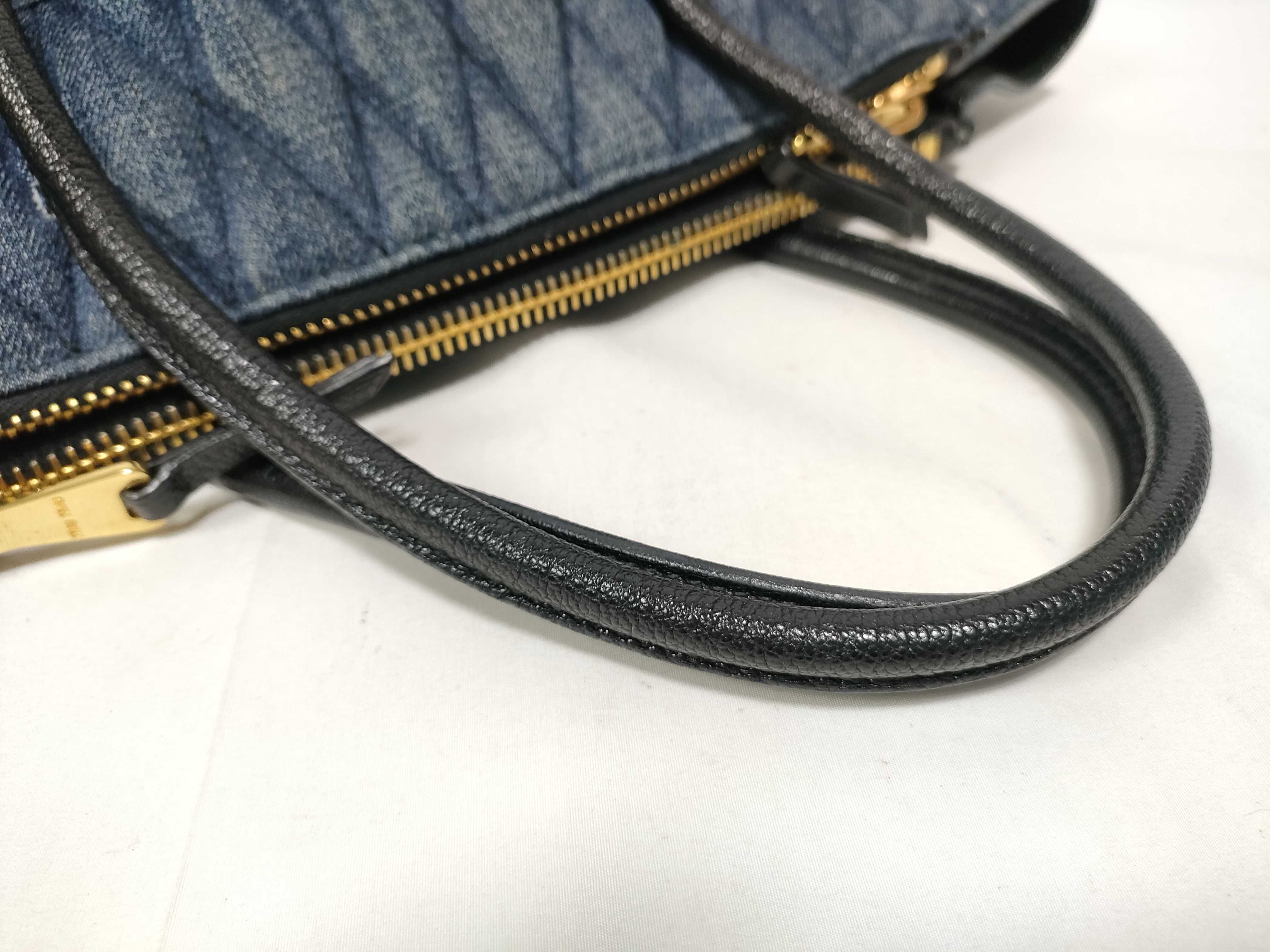 Biker Denim x Leather Handbag Blue RN1031 Handbag — view 7