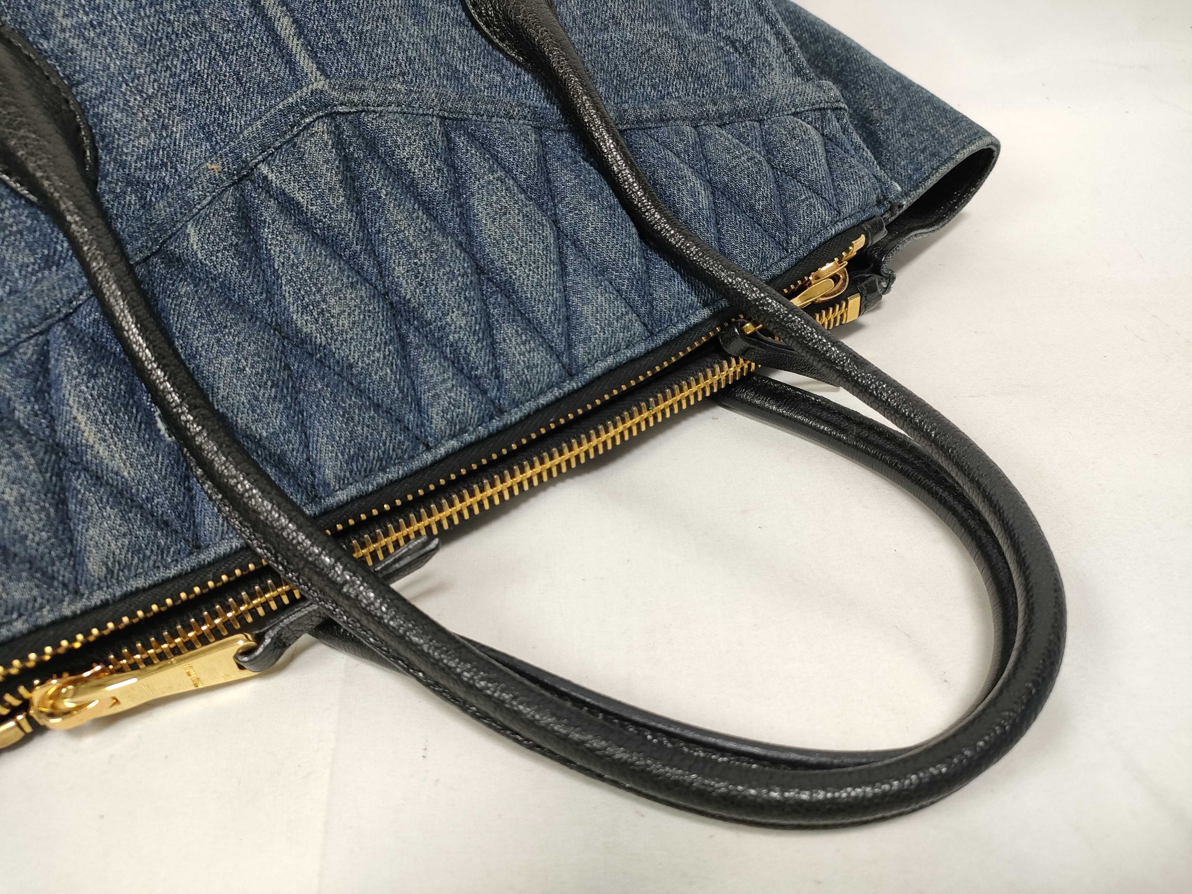 Biker Denim x Leather Handbag Blue RN1031 Handbag — view 8