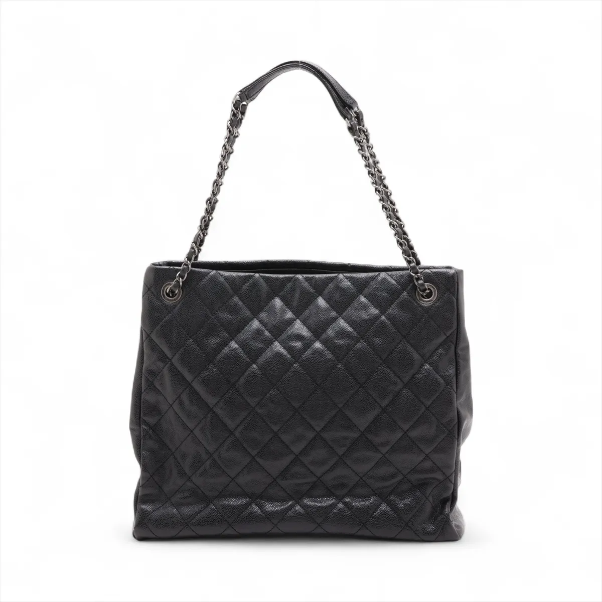 Matelassé Caviar Skin Chain Tote Bag, Black with Gunmetal Hardware, Item No. 17099238, Series 17 — view 2