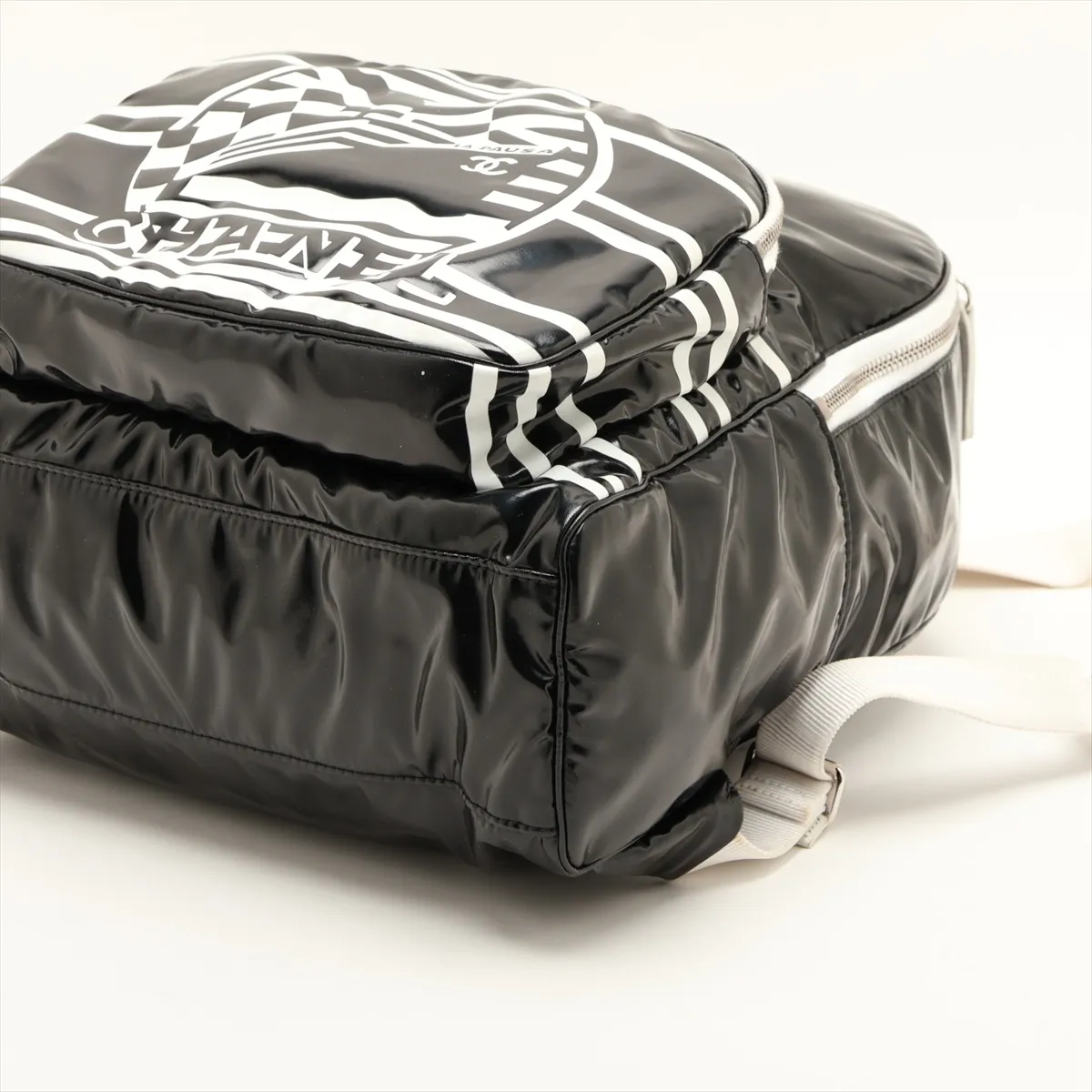 La Pausa Patent Leather Backpack, Black with Silver Hardware, 27119325, Serial Number 27 — view 3