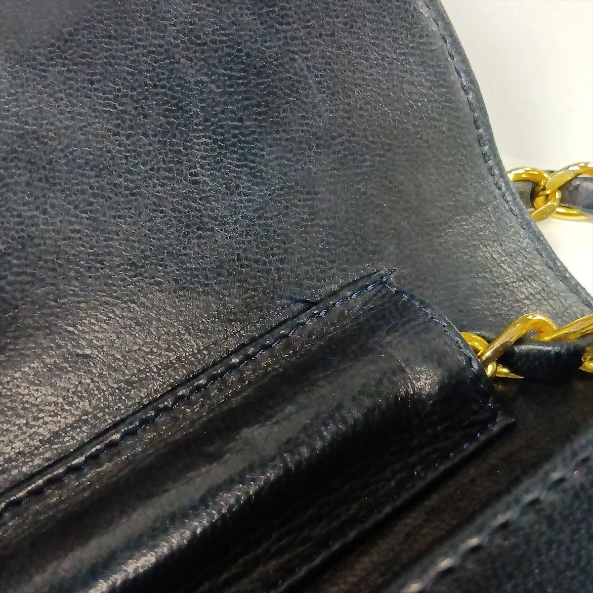Matelassé Lambskin Chain Shoulder Bag, Push-Lock, Navy, Gold Hardware — view 13