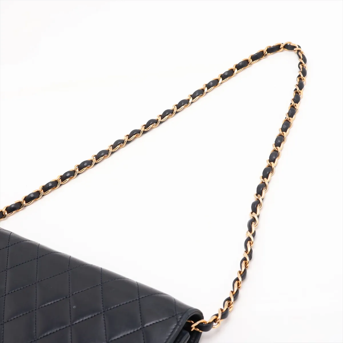 Matelassé Lambskin Chain Shoulder Bag, Push-Lock, Navy, Gold Hardware — view 5