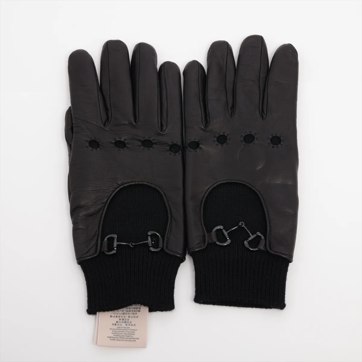 Horsebit Gloves, Wool x Leather, Black. Shows signs of wear, — view 2