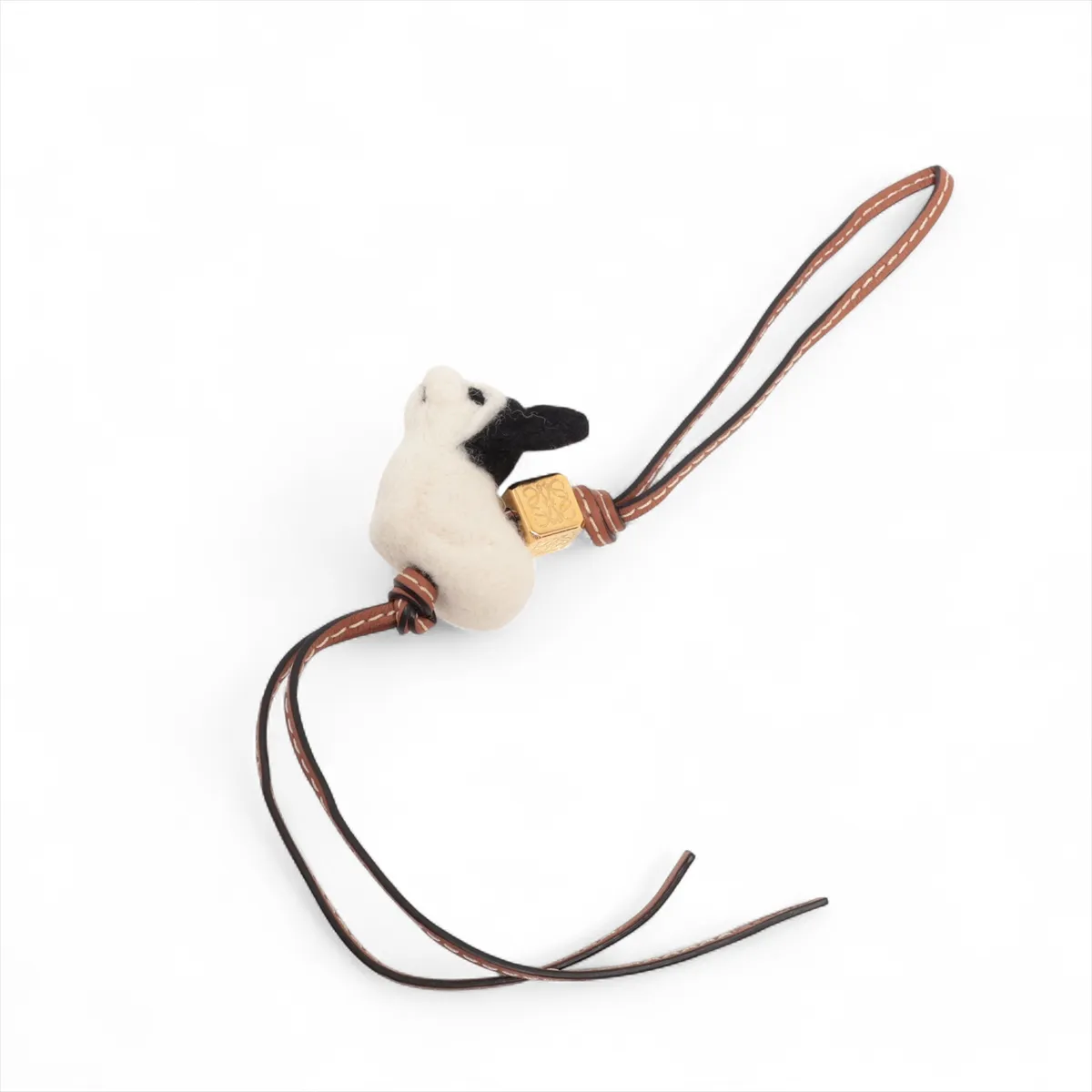 Animal Charm Felt x Leather White x Brown Threads Fuzzing Folding