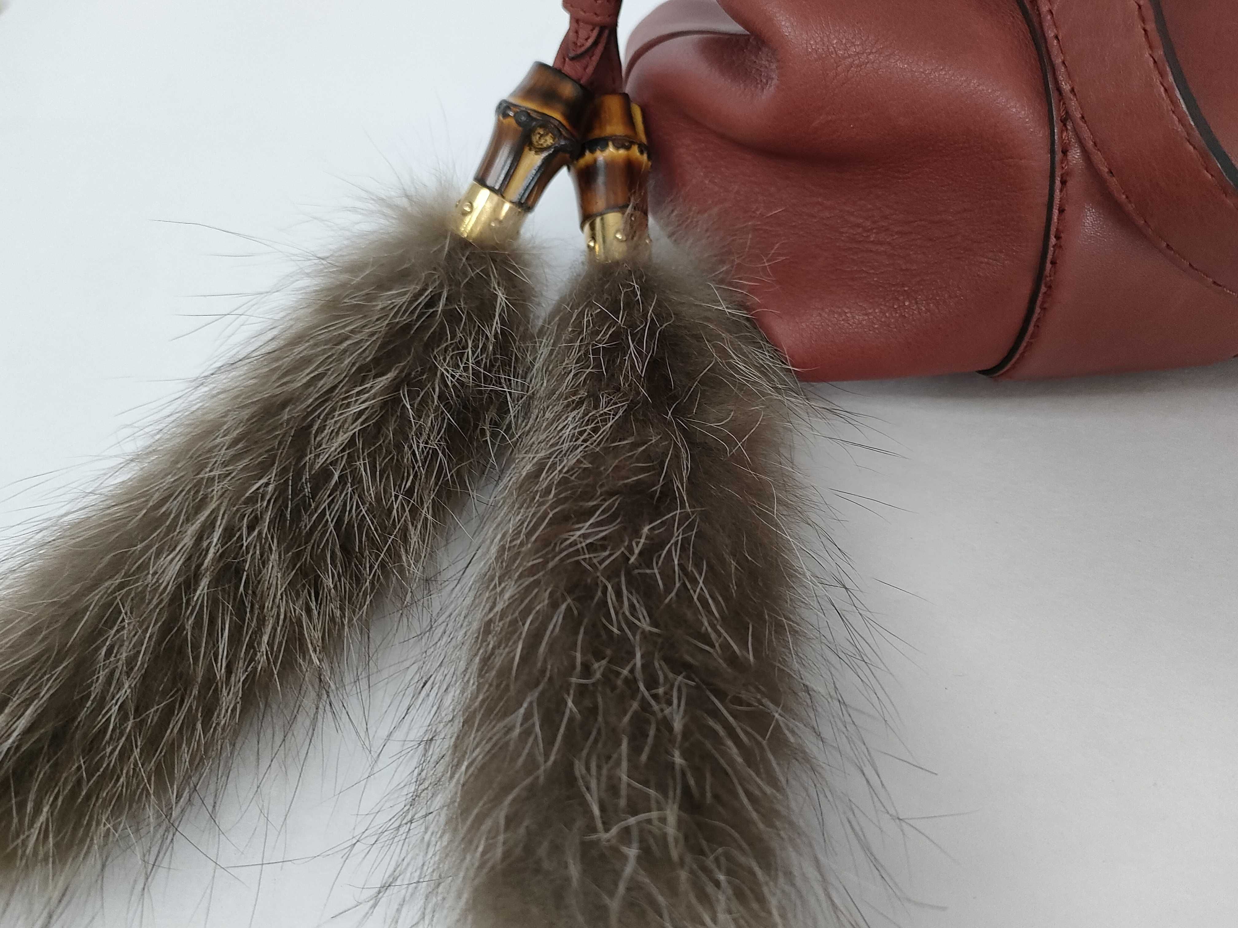Bamboo Boston Bag 2-way Leather Fur Charm Bamboo Handbag — view 15