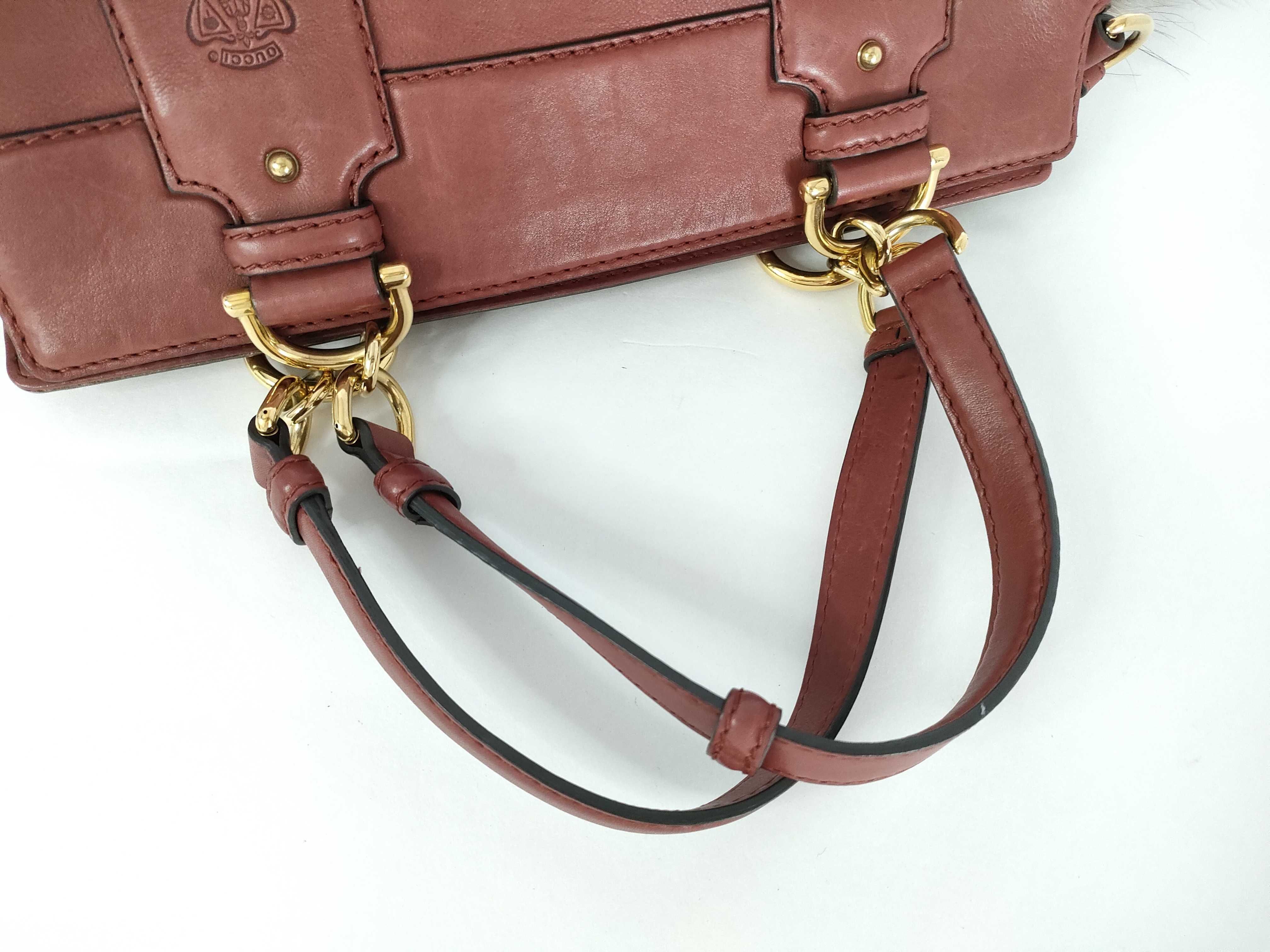 Bamboo Boston Bag 2-way Leather Fur Charm Bamboo Handbag — view 3