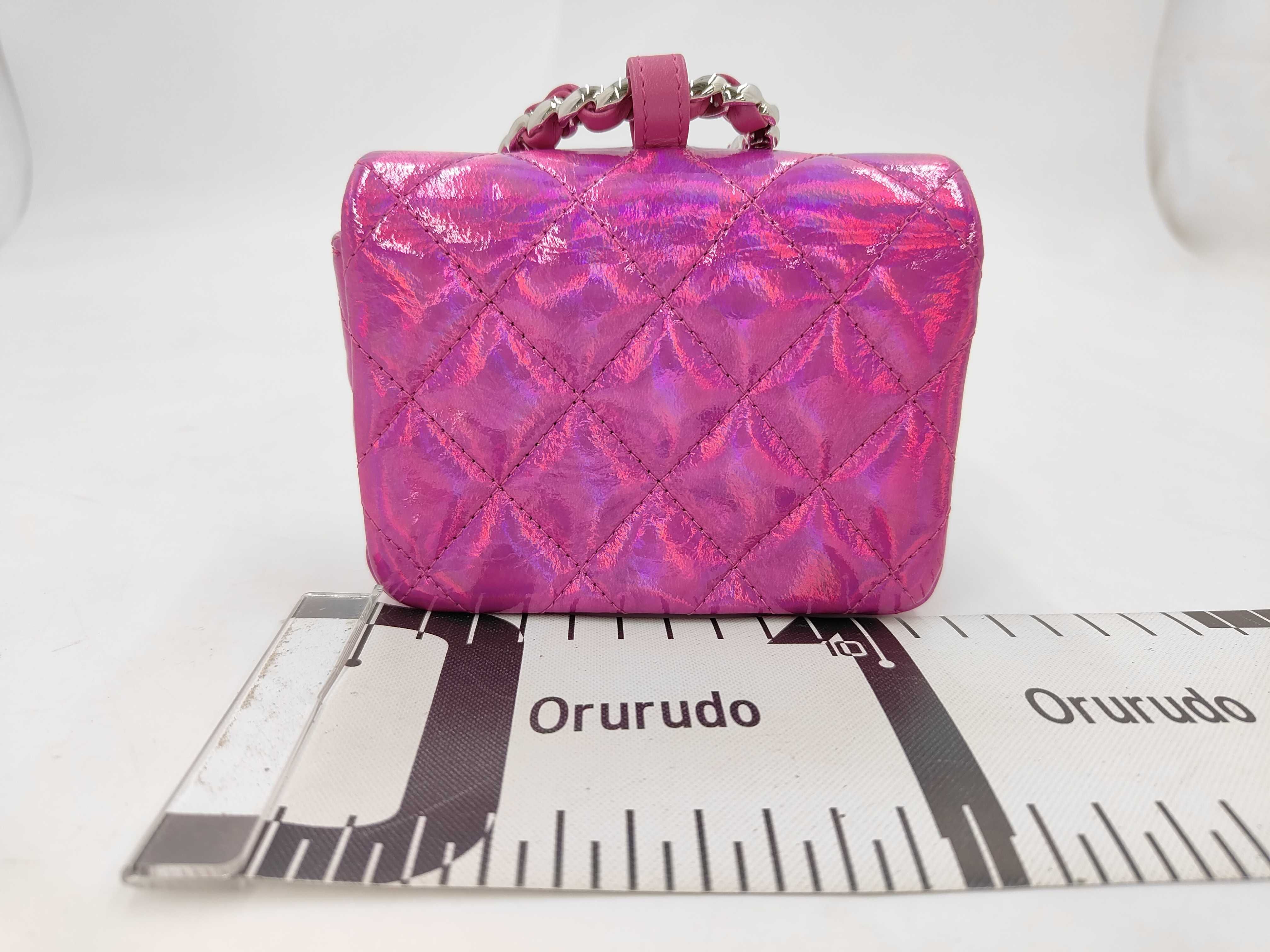 Matelassé Patent Leather Pouch, Pink, Silver Hardware — view 2