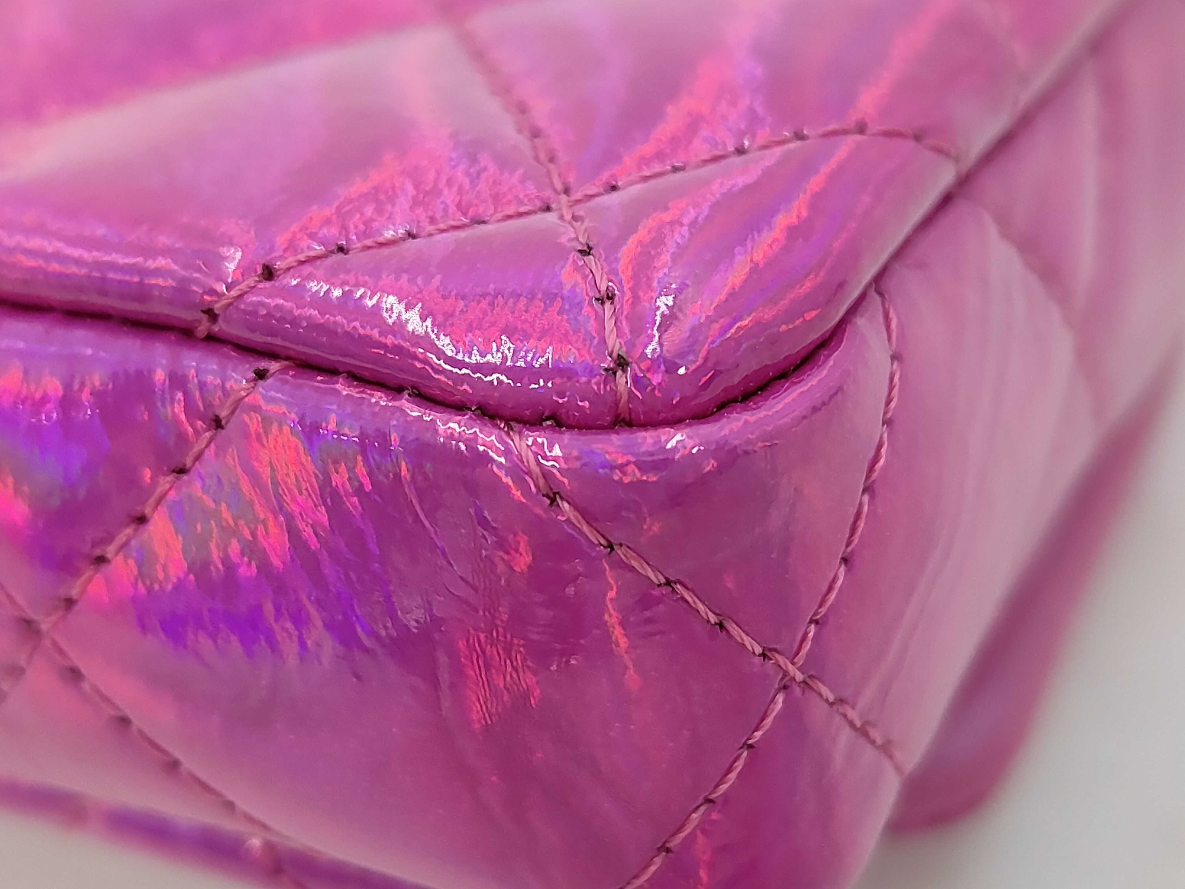 Matelassé Patent Leather Pouch, Pink, Silver Hardware — view 6