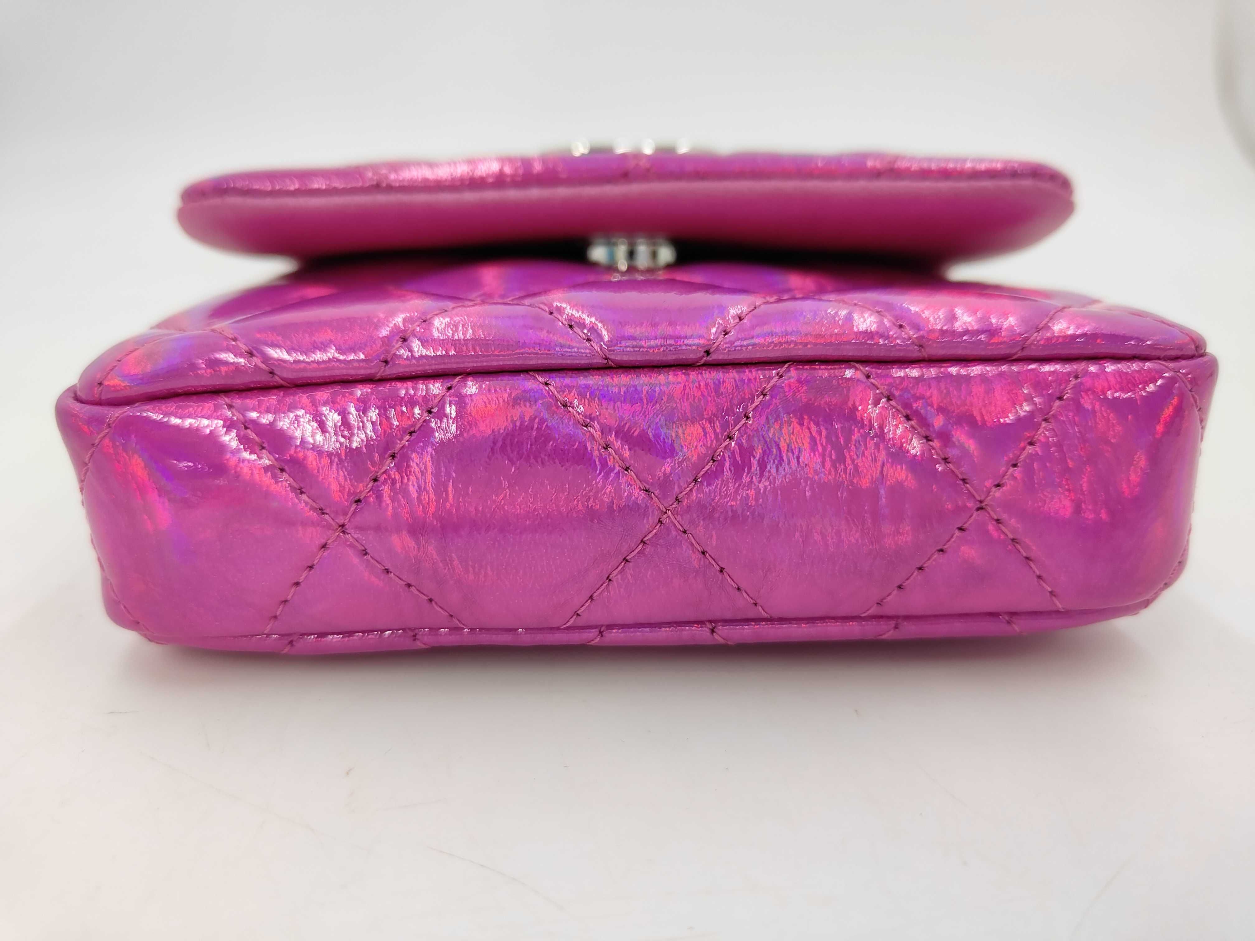 Matelassé Patent Leather Pouch, Pink, Silver Hardware — view 7