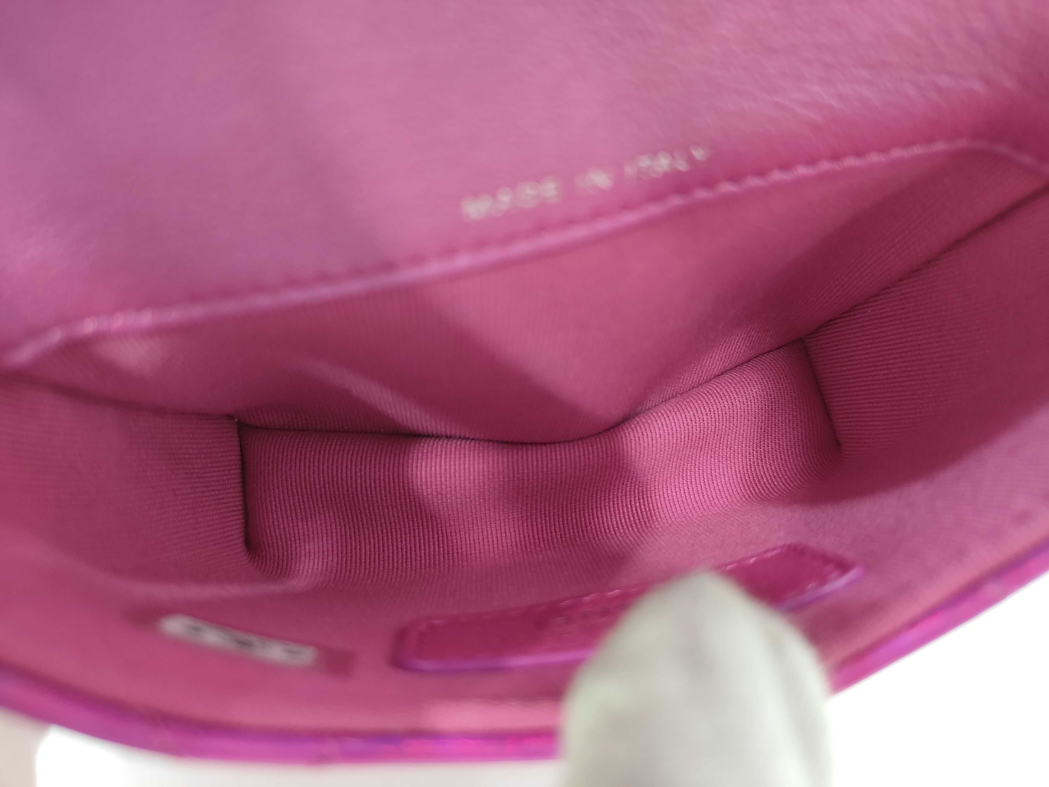 Matelassé Patent Leather Pouch, Pink, Silver Hardware — view 8
