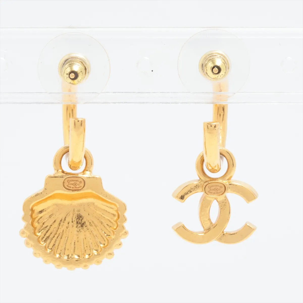 Coco Mark A23C Earrings (Pair) GP x Rhinestone Gold. Shows signs of wear, — view 3