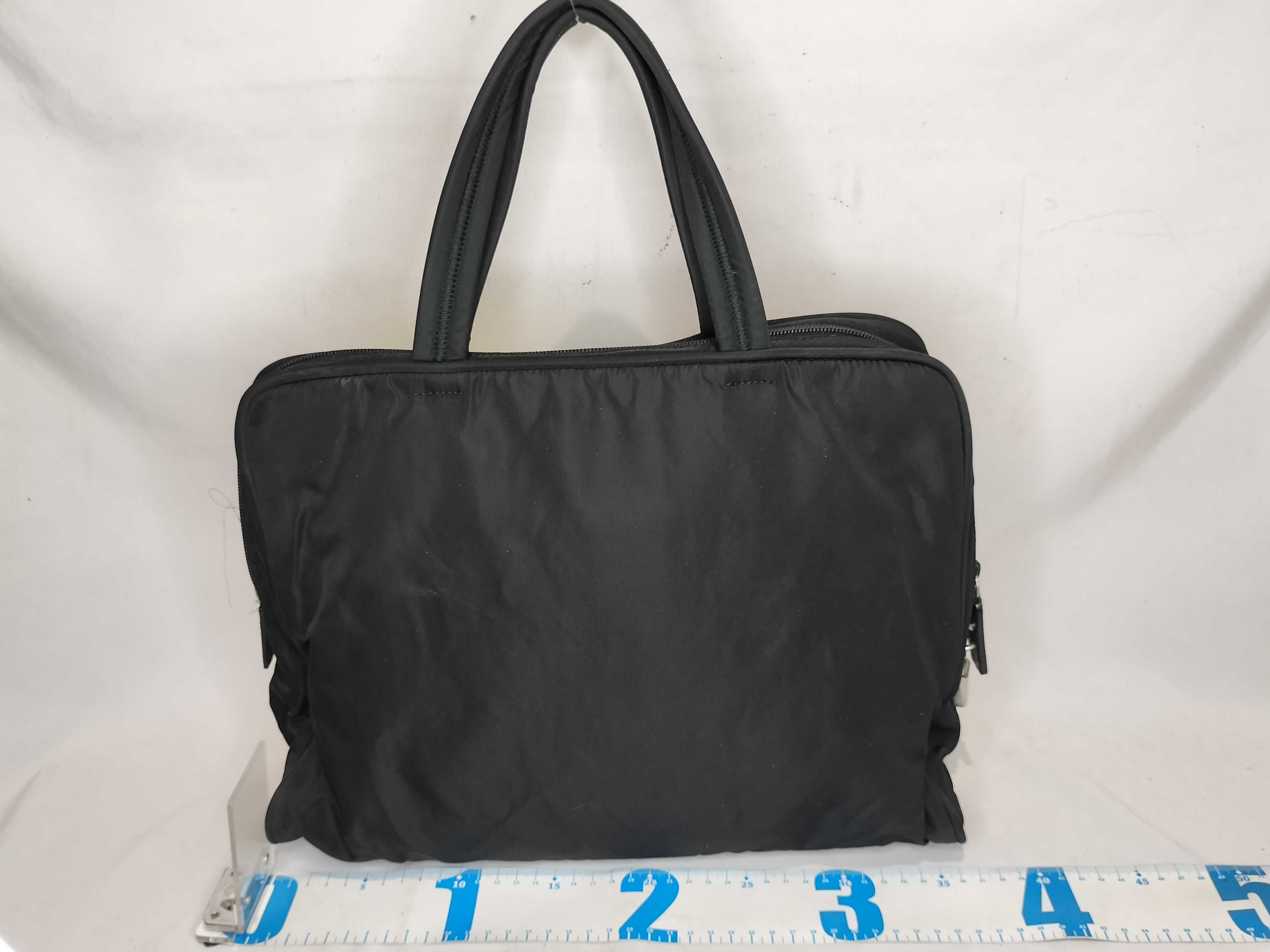 Nylon Triangle Logo Tote Bag, Black Handbag — view 2