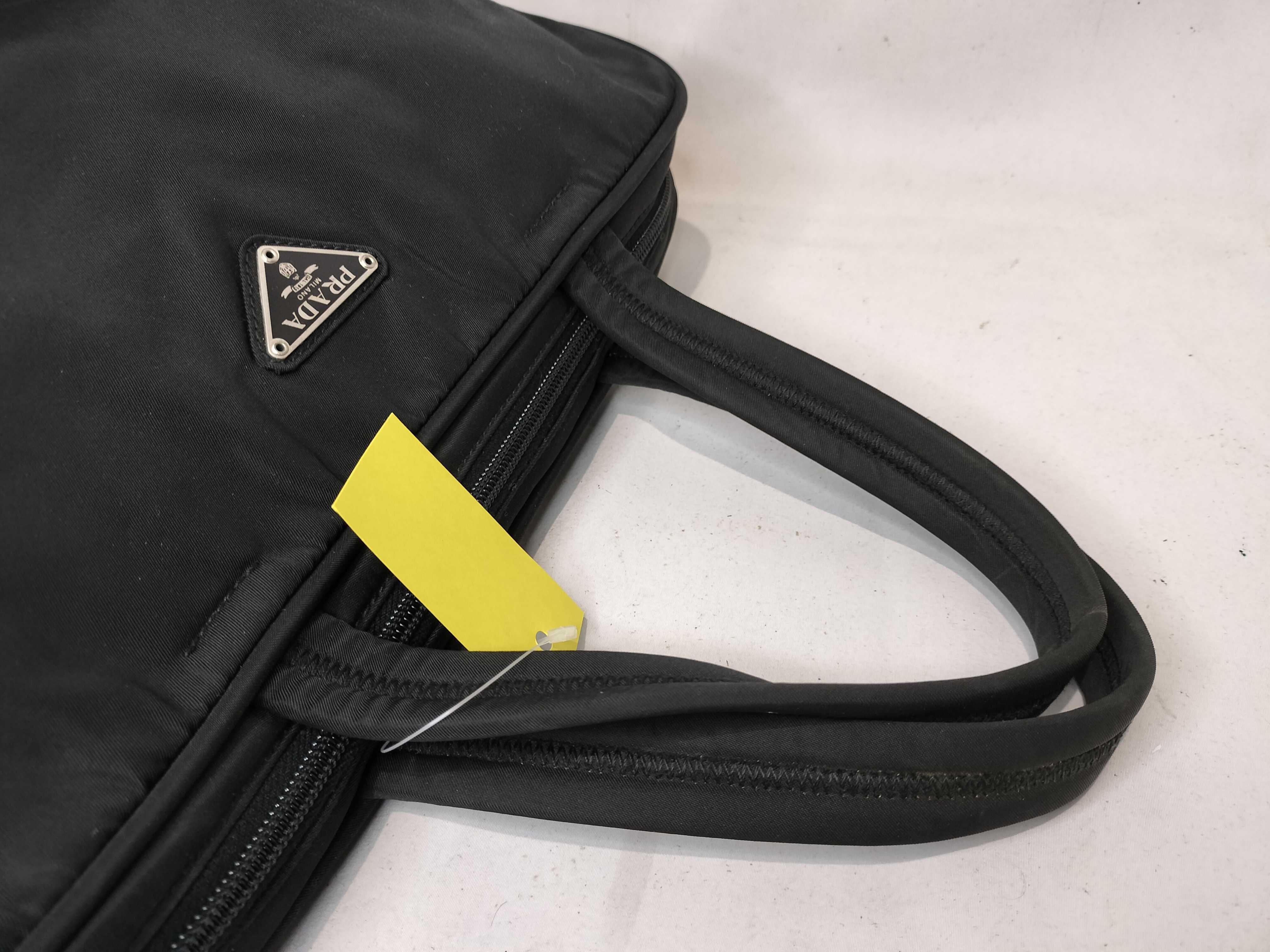 Nylon Triangle Logo Tote Bag, Black Handbag — view 3