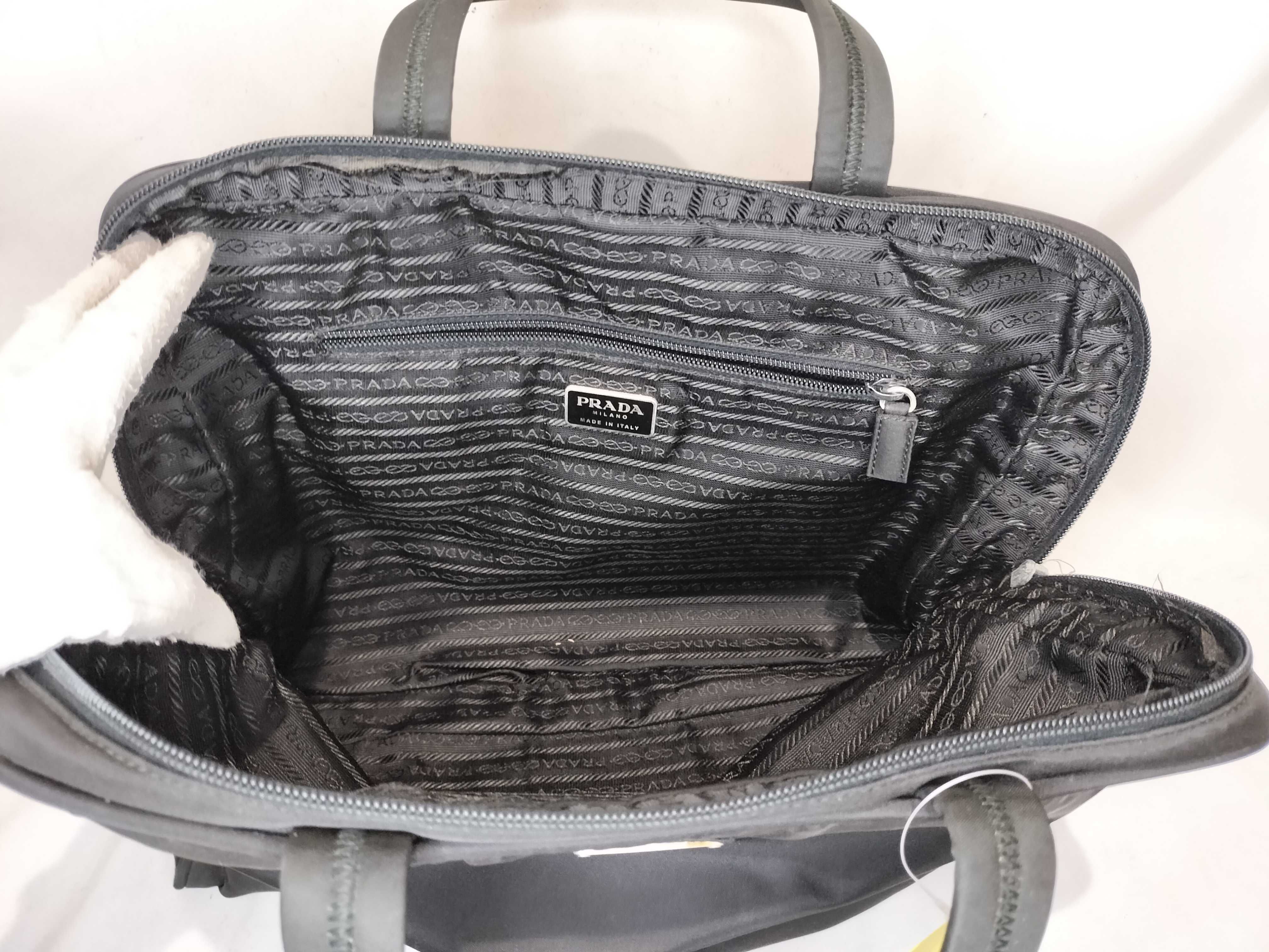 Nylon Triangle Logo Tote Bag, Black Handbag — view 10