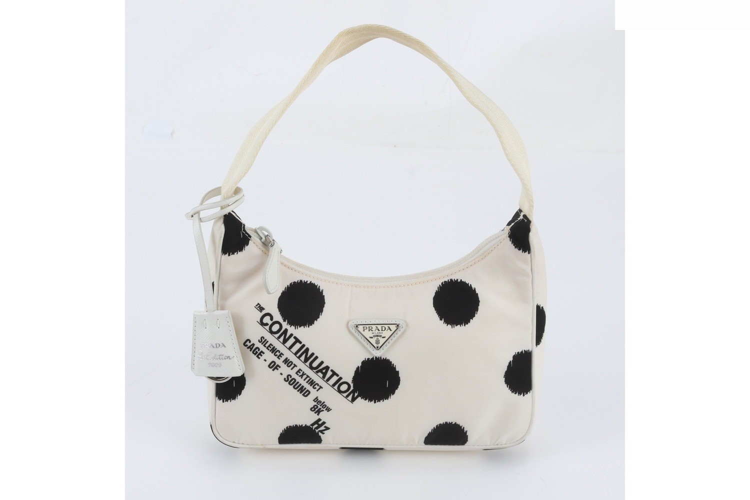 Nylon Triangle Logo Dot Pattern Leather Shoulder Bag