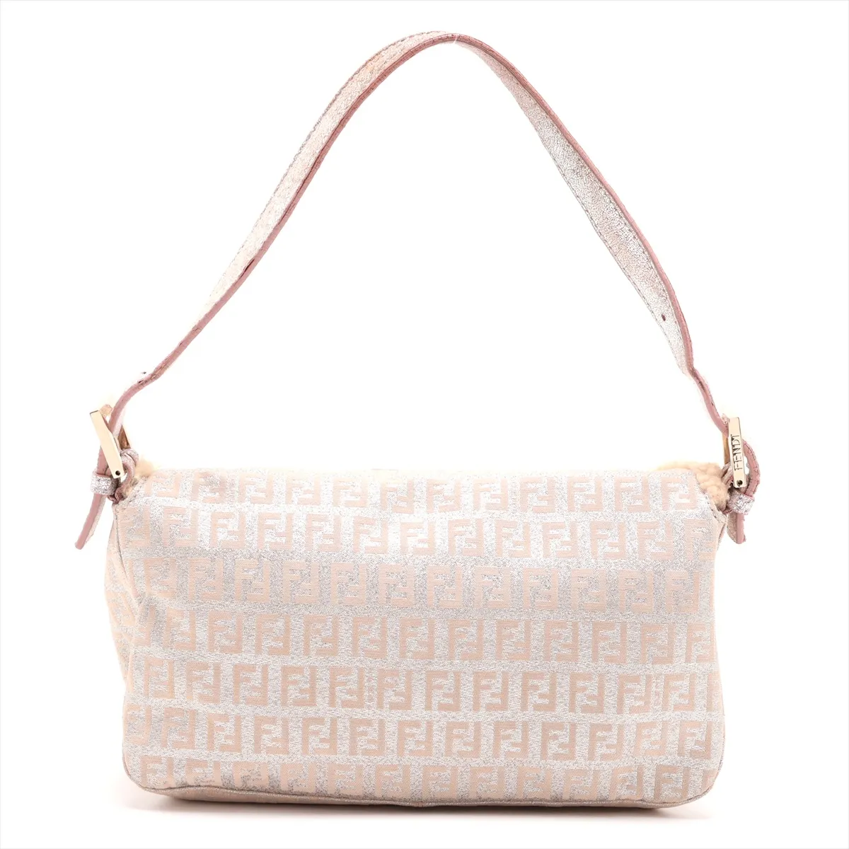 Zucchino Canvas x Leather x Fur Shoulder Bag, Beige, 8BR003 — view 2