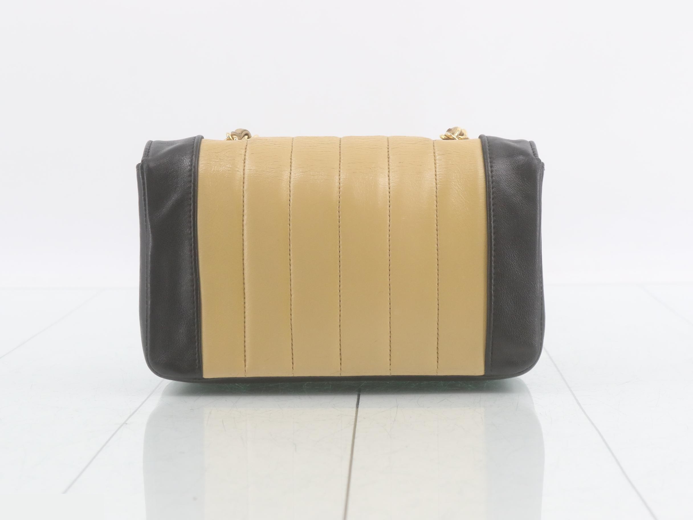 Leather turn-lock chain shoulder bag, two-tone. — view 2